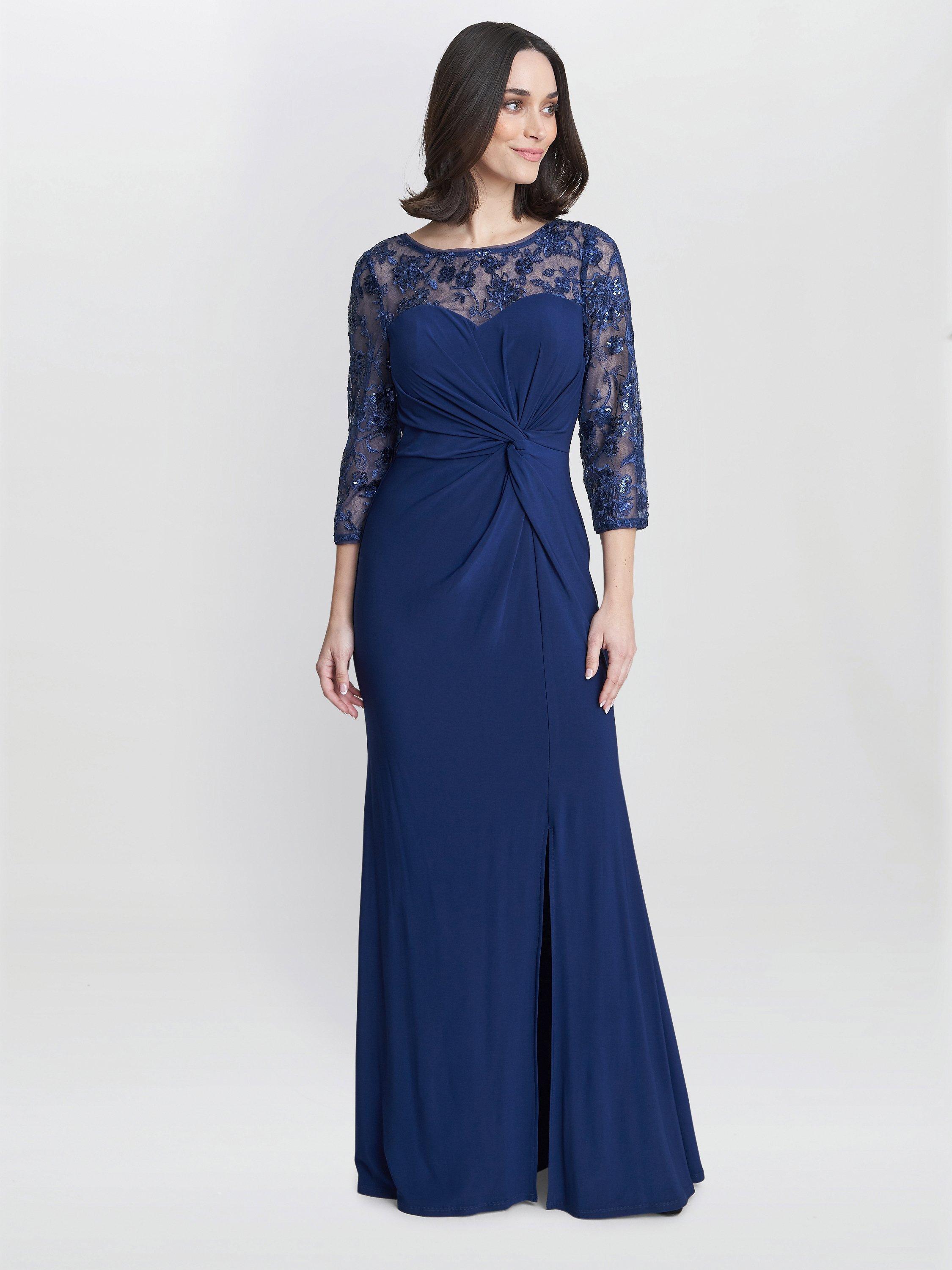 Product image 3 of 5, which shows Gina Bacconi Sonia Sweetheart Knot Detail Maxi Dress, Navy, 16