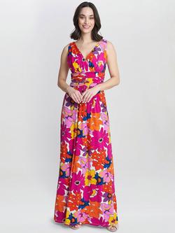 Gina Bacconi Jaime Bold Flower Print Jersey Maxi Dress, Pink/Multi, Pink/Multi