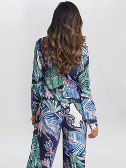 Gina Bacconi Tabitha Leaf Print Shirt, Navy/Multi - view 2, Navy/Multi