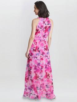 Gina Bacconi Hermione Floral Print Maxi Dress, Hot Pink - view 2, Hot Pink