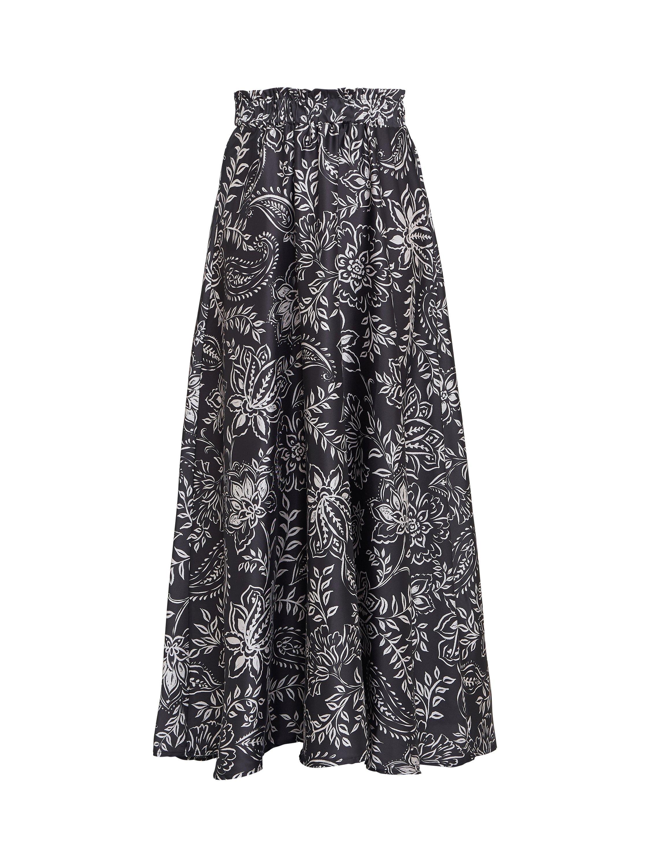 Product image 4 of 4, which shows Gina Bacconi Dakota Satin Elastic Waist Skirt, Black/White, S