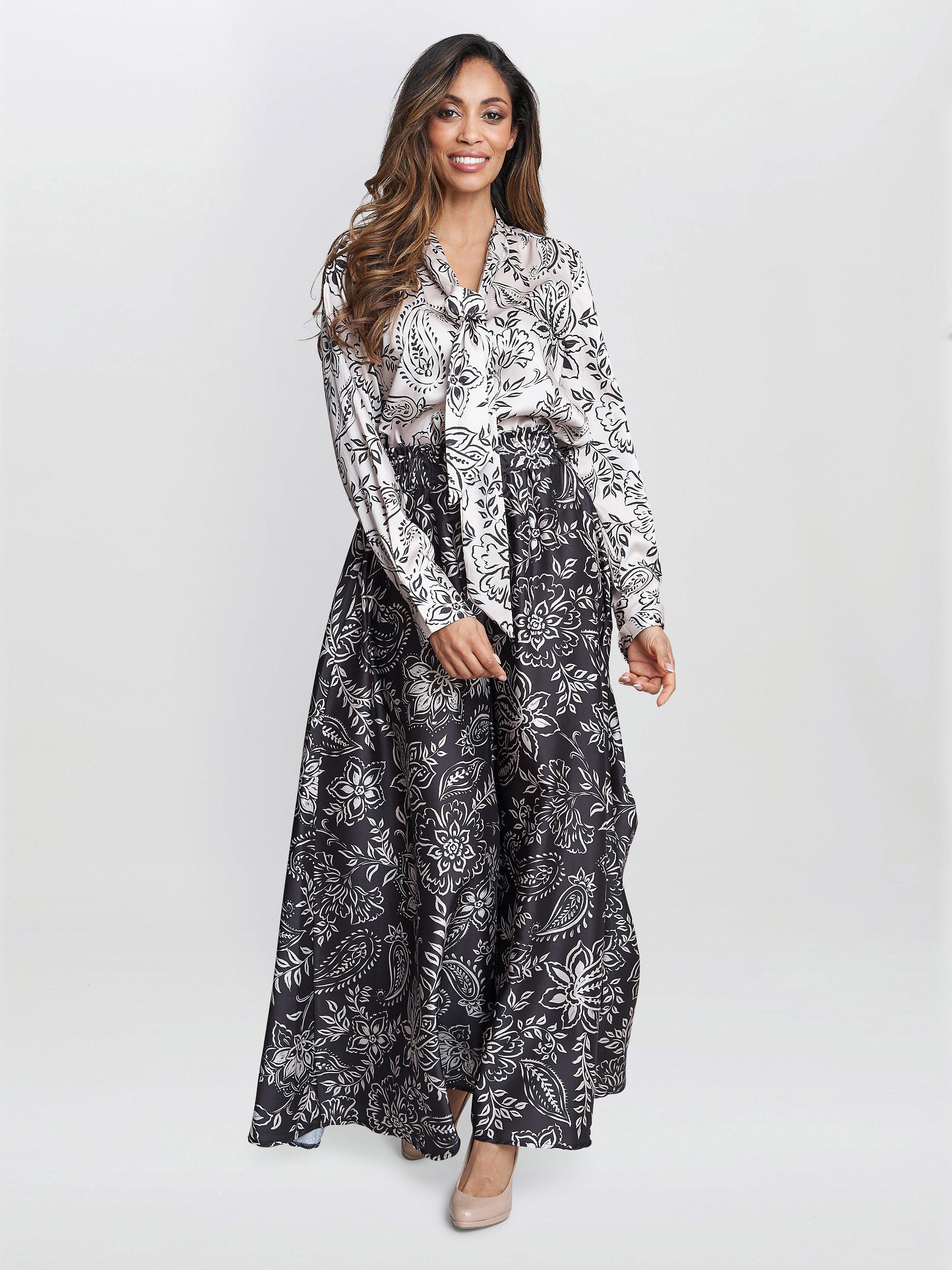 Product image 3 of 5, which shows Gina Bacconi Avril Satin Bow Blouse, White/Black, S