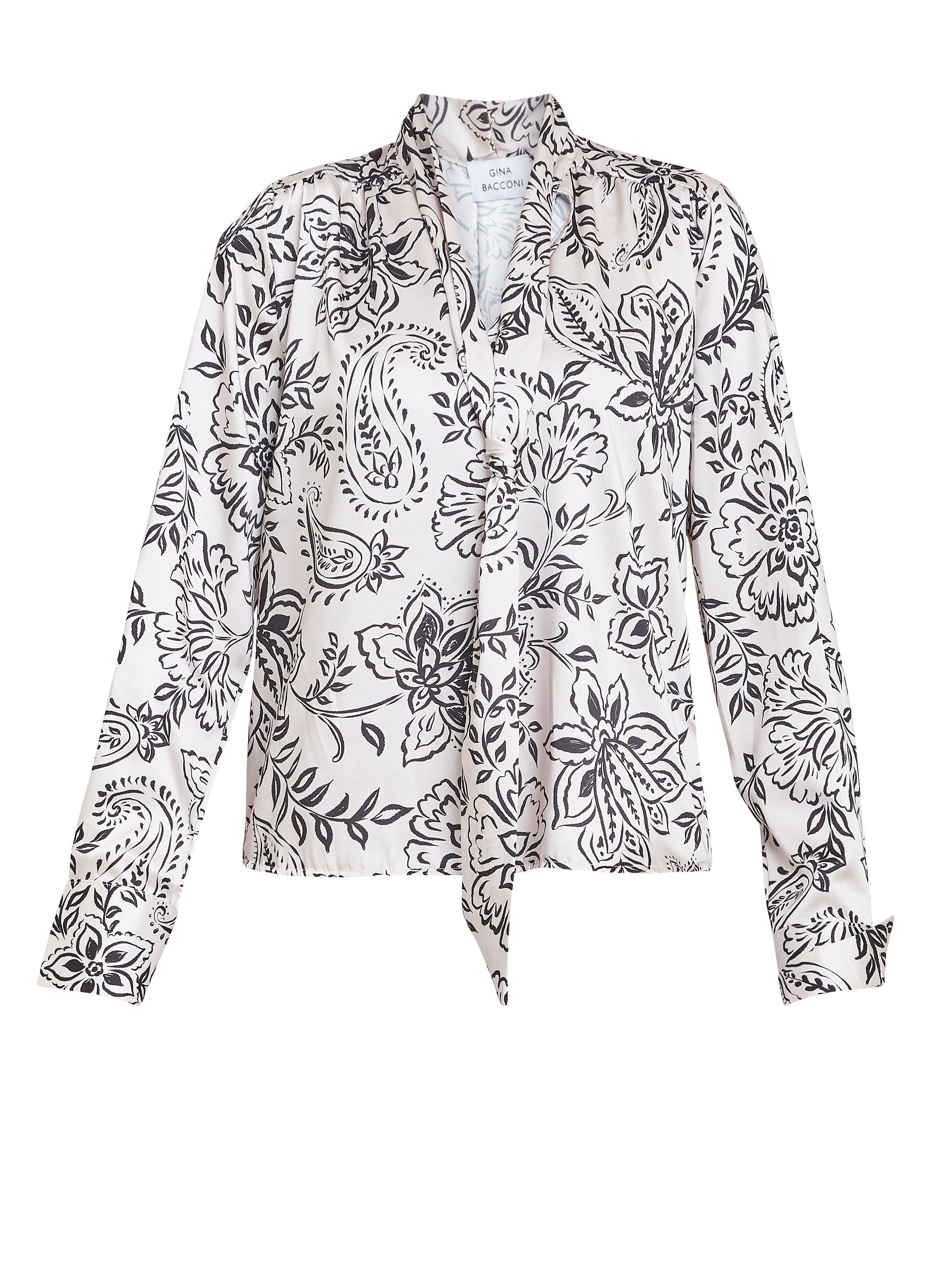 Product image 4 of 5, which shows Gina Bacconi Avril Satin Bow Blouse, White/Black, S