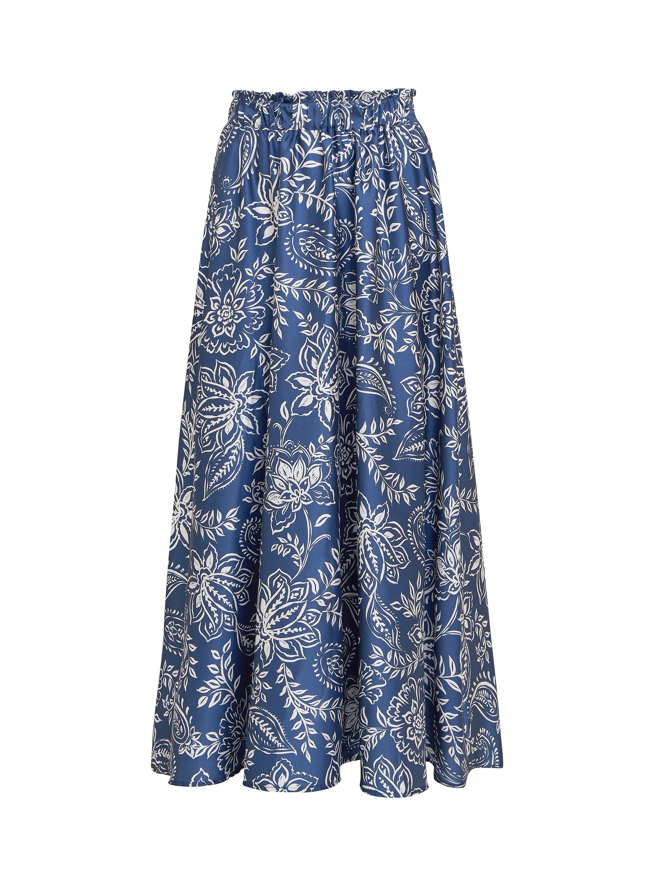 Product image 4 of 6, which shows Gina Bacconi Dakota Satin Elastic Waist Skirt, Blue/White, S