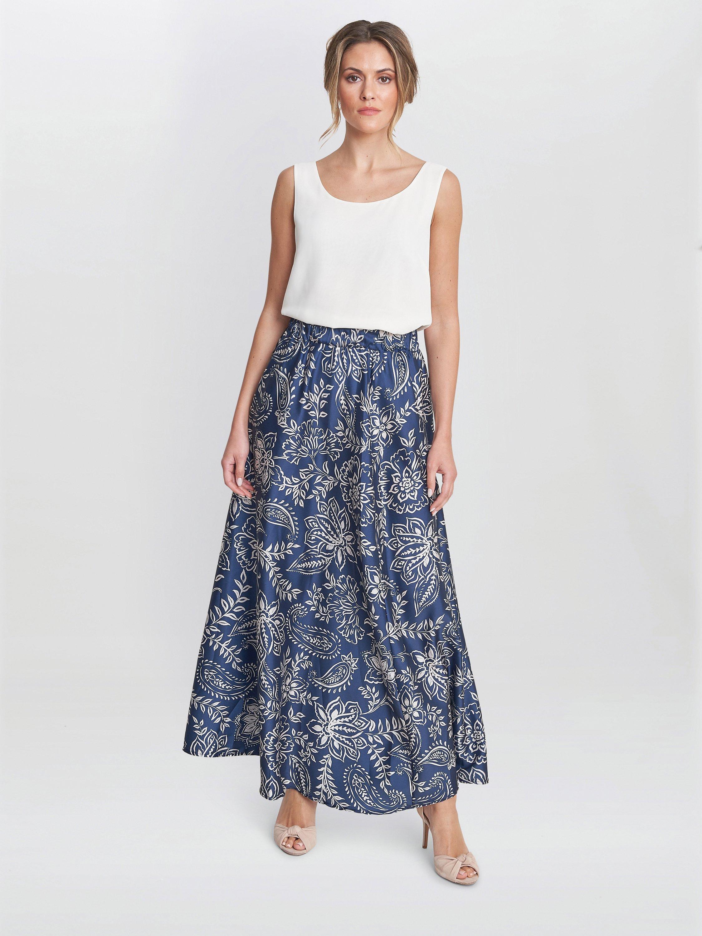 Product image 6 of 6, which shows Gina Bacconi Dakota Satin Elastic Waist Skirt, Blue/White, S
