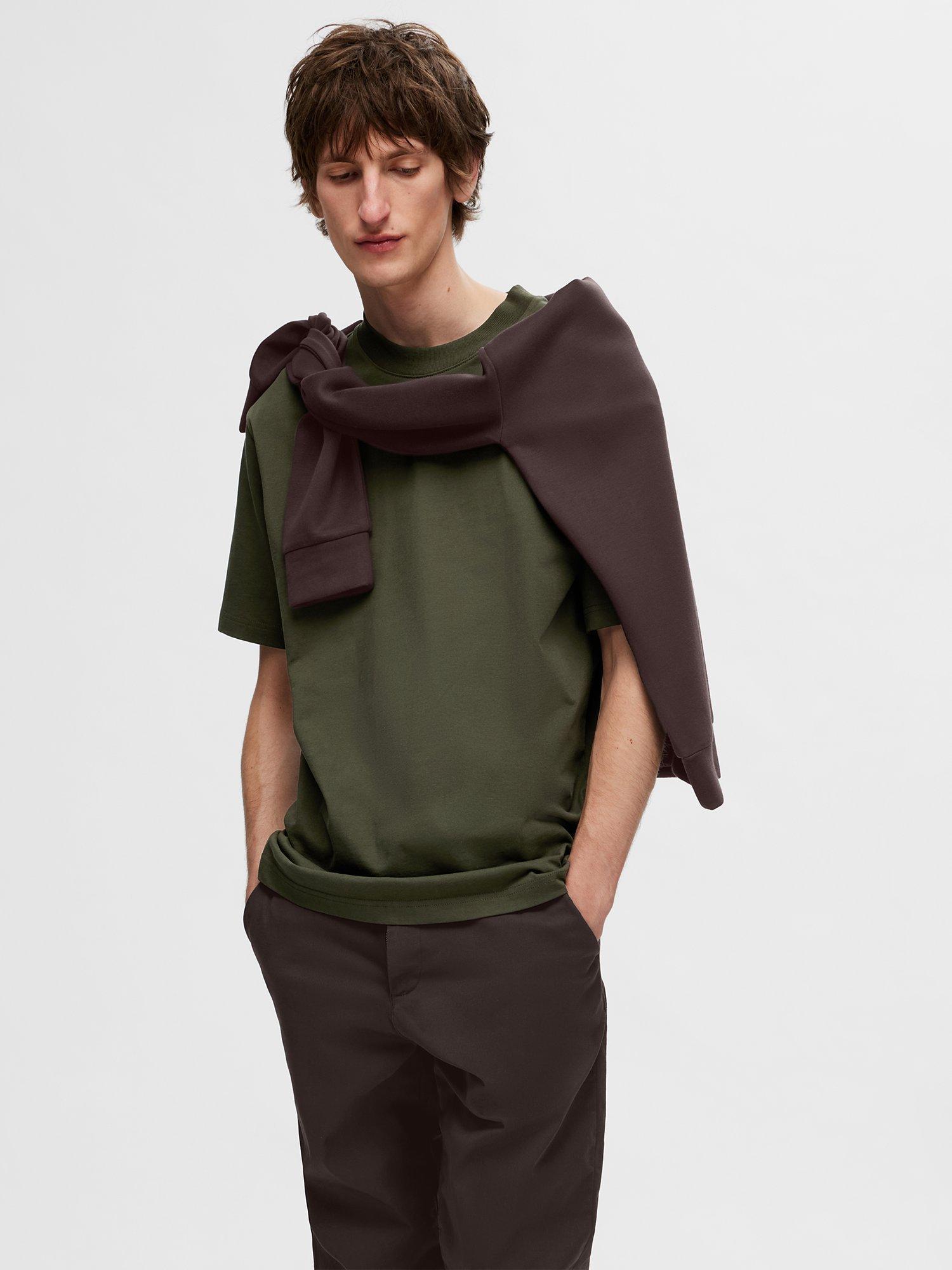 SELECTED HOMME Cotton T-Shirt, Forest Night