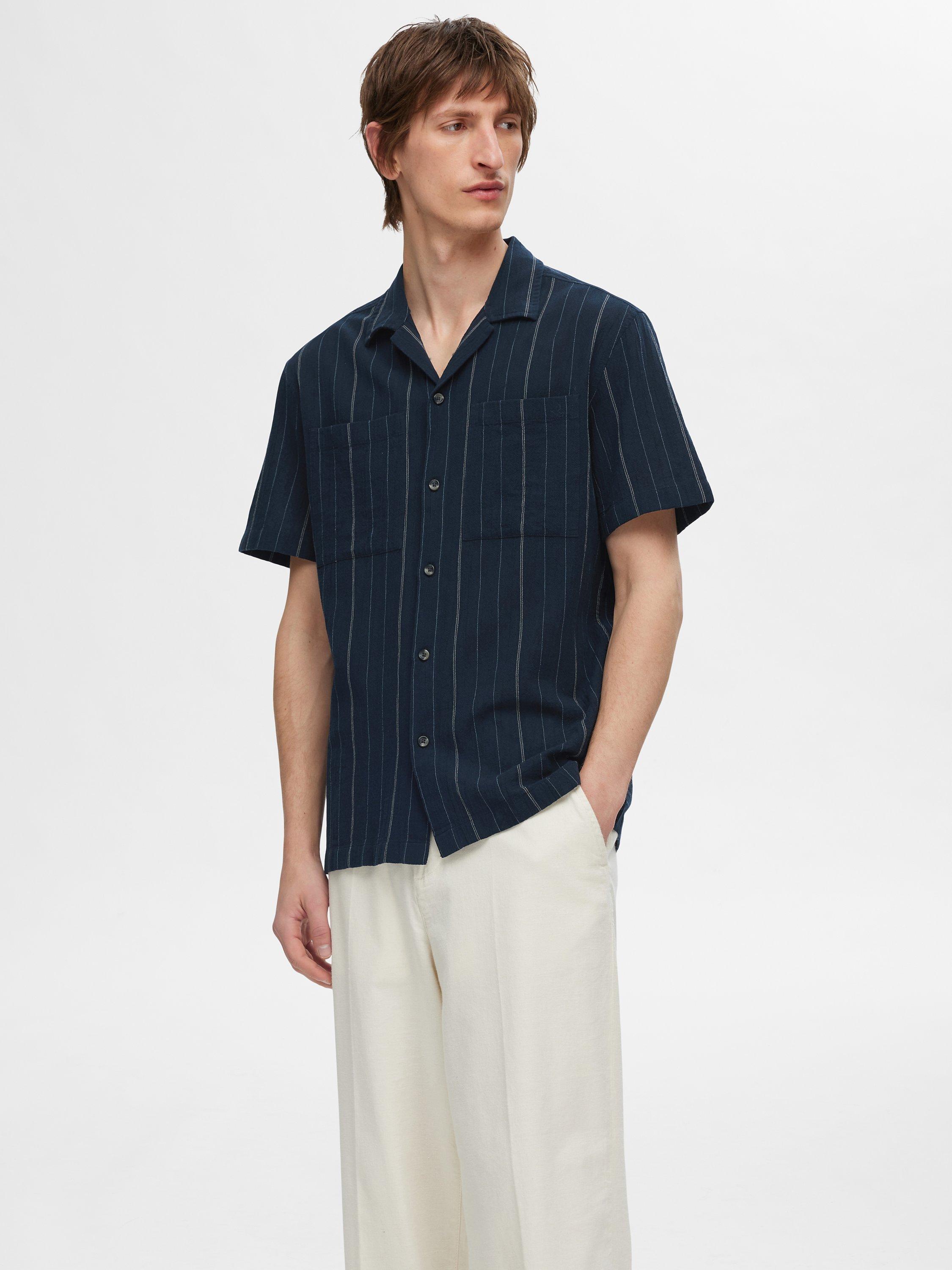 SELECTED HOMME Revere Collar Short Sleeve Shirt, Dark Navy