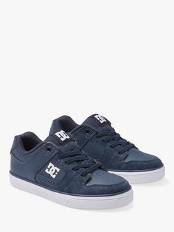 DC Shoes Kids' Pure Elastic Leather Trainers, Navy/White - view 2, Navy/White
