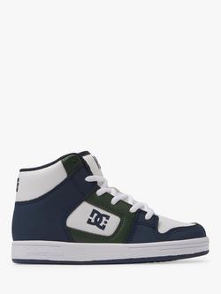 DC Shoes Kids' Manteca High Top Leather Trainers, Navy/Green, Navy/Green