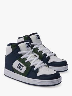 DC Shoes Kids' Manteca High Top Leather Trainers, Navy/Green - view 2, Navy/Green