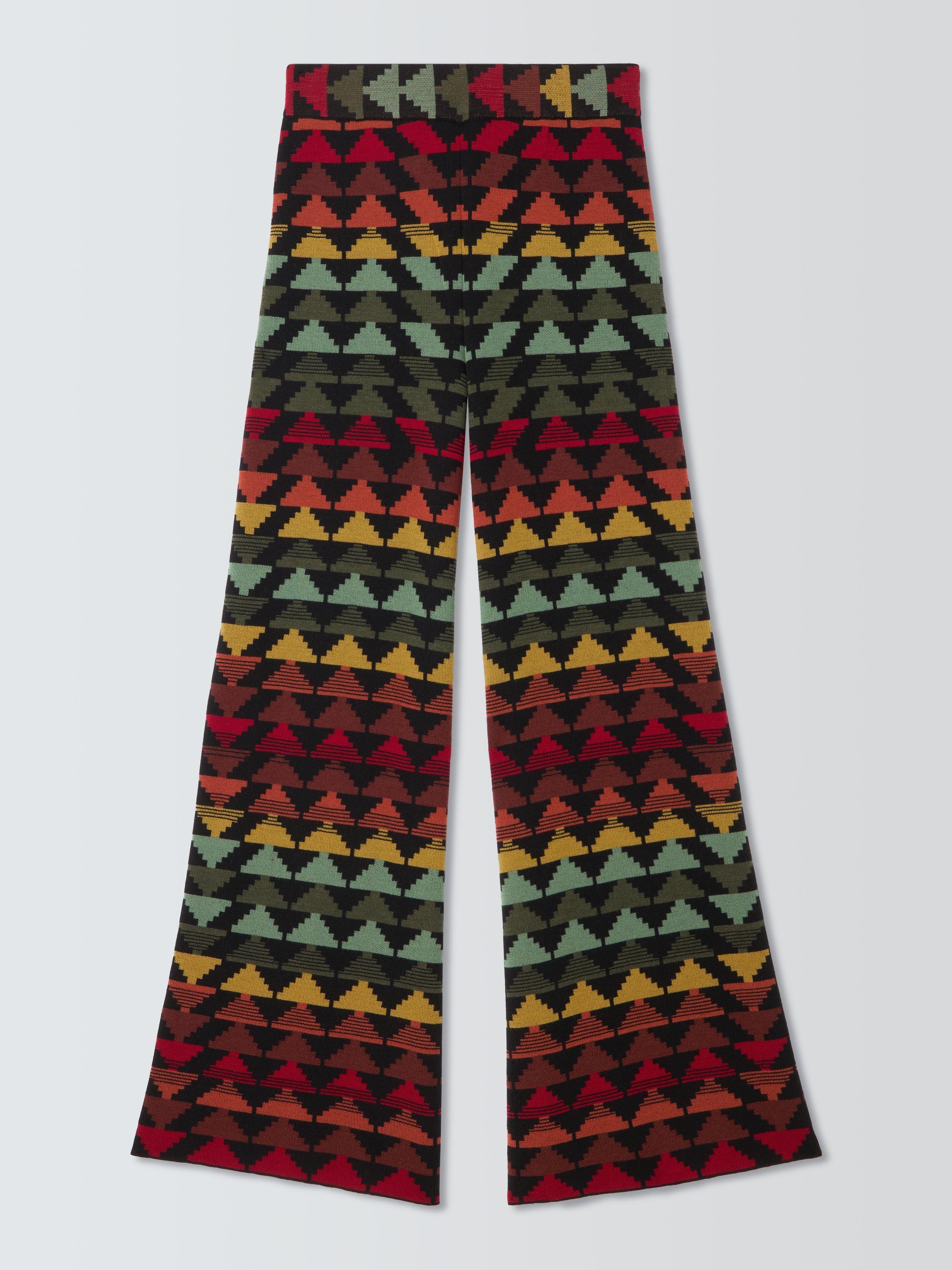 Hayley Menzies Marley Jacquard Geometric Wool Cotton Blend Wide Leg Trousers, Black/Multi
