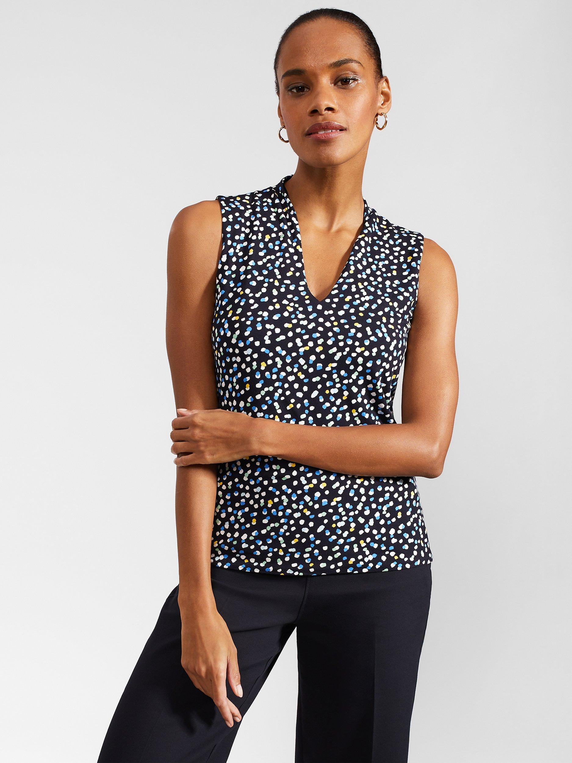 Hobbs Aimee Multi Spot Print Sleeveless Top, Navy/Multi