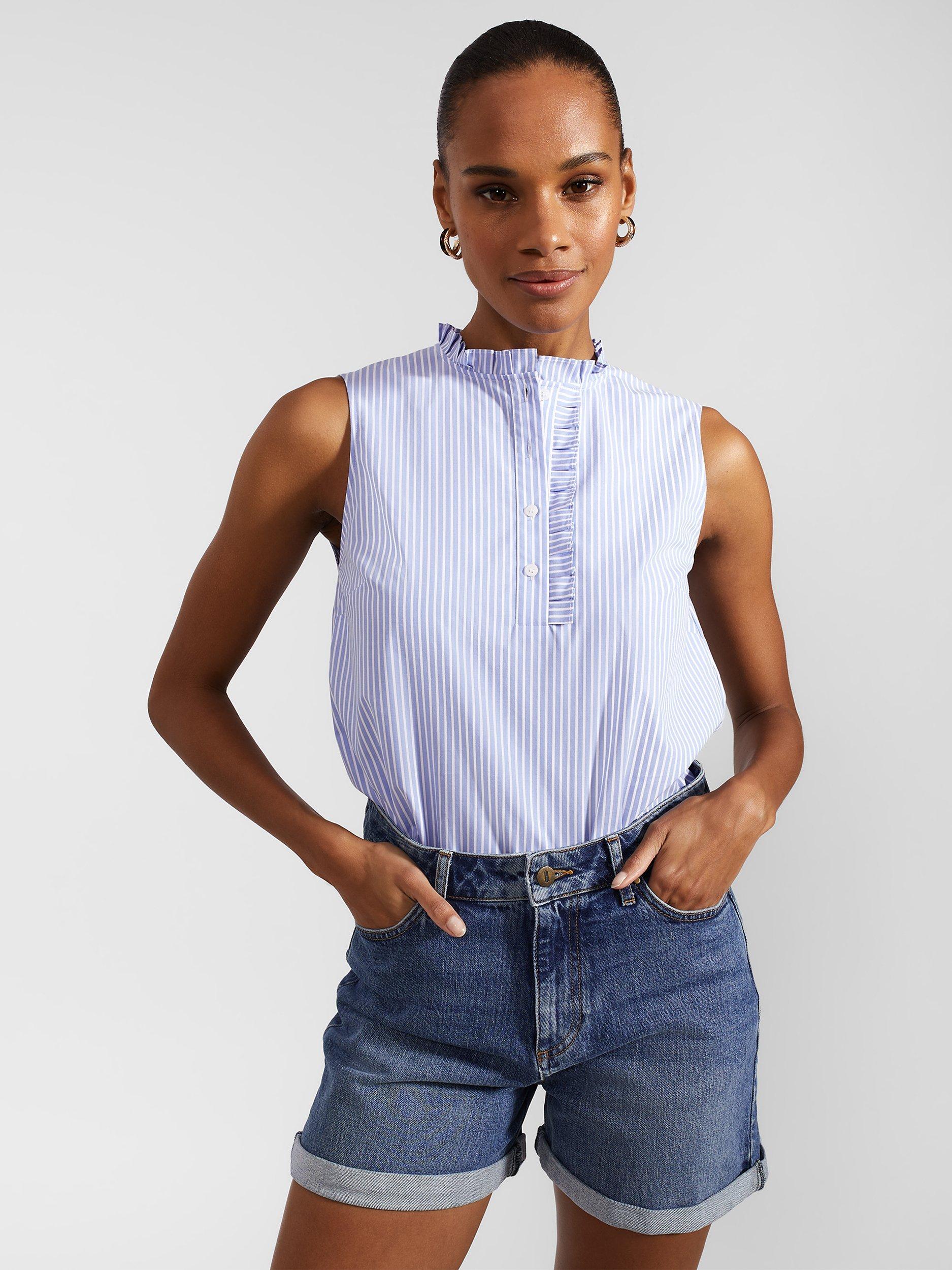Hobbs Cotton Blend Stripe Blouse, Blue Ivory