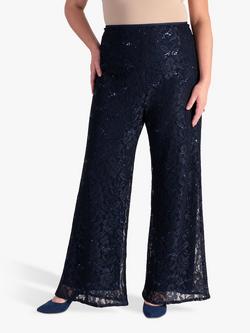 chesca Sequin Lace Wide Leg Trousers, Dark Navy, Dark Navy