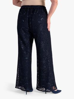 chesca Sequin Lace Wide Leg Trousers, Dark Navy - view 2, Dark Navy