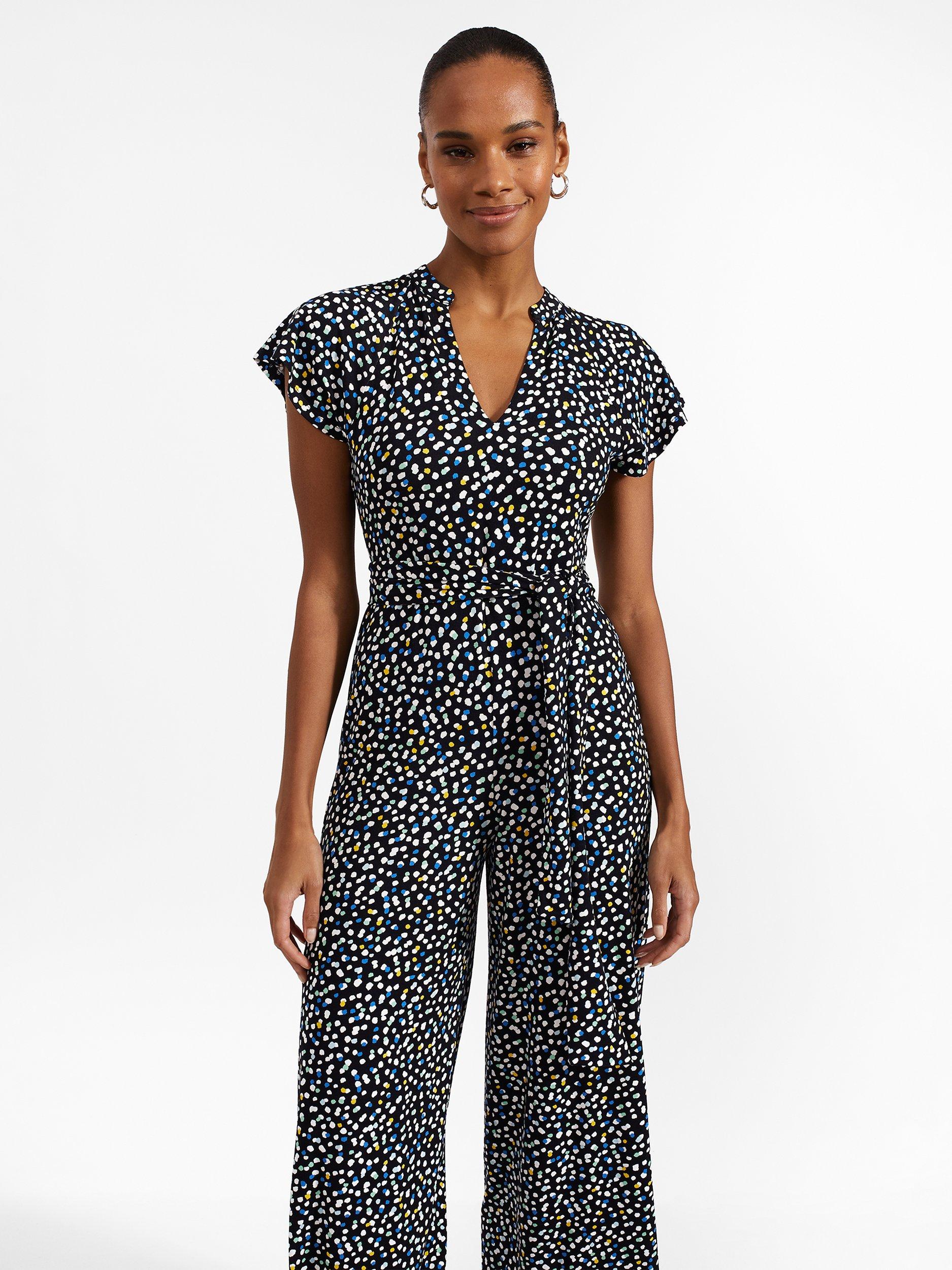 Hobbs Eden Multi Spot Print Jersey Jumpsuit Navy Multi