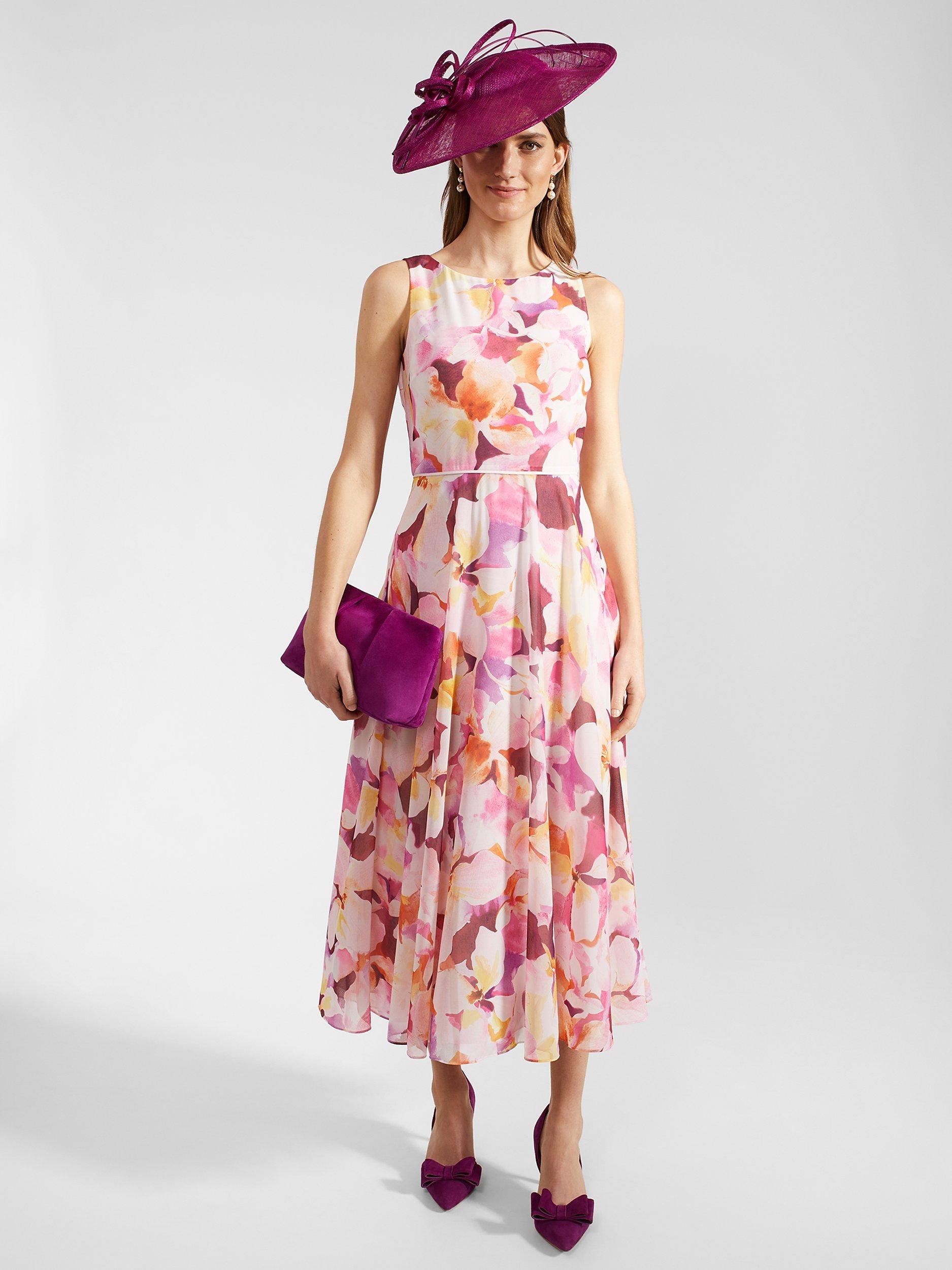 Product image 5 of 5, which shows Hobbs Carly Floral Midi Dress, Pink/Multi, 6