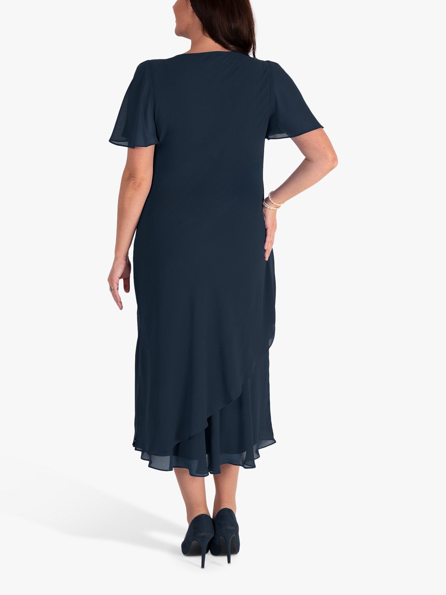 chesca Double Layer Chiffon Cowl Neckline Dress, Dark Navy, 12-14