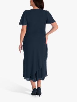 chesca Double Layer Chiffon Cowl Neckline Dress - view 2, Dark Navy