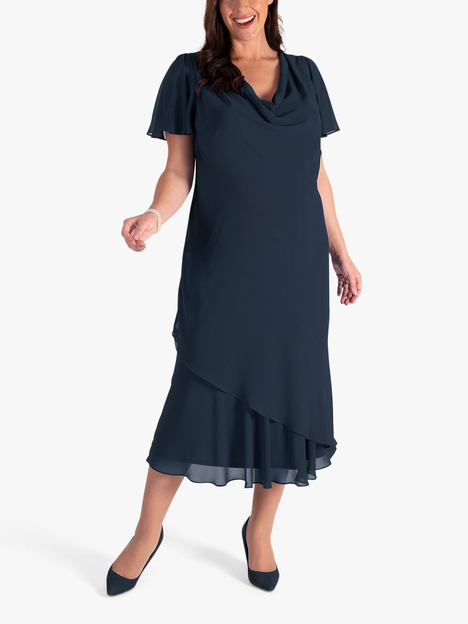 chesca Double Layer Chiffon Cowl Neckline Dress, Dark Navy, 12-14