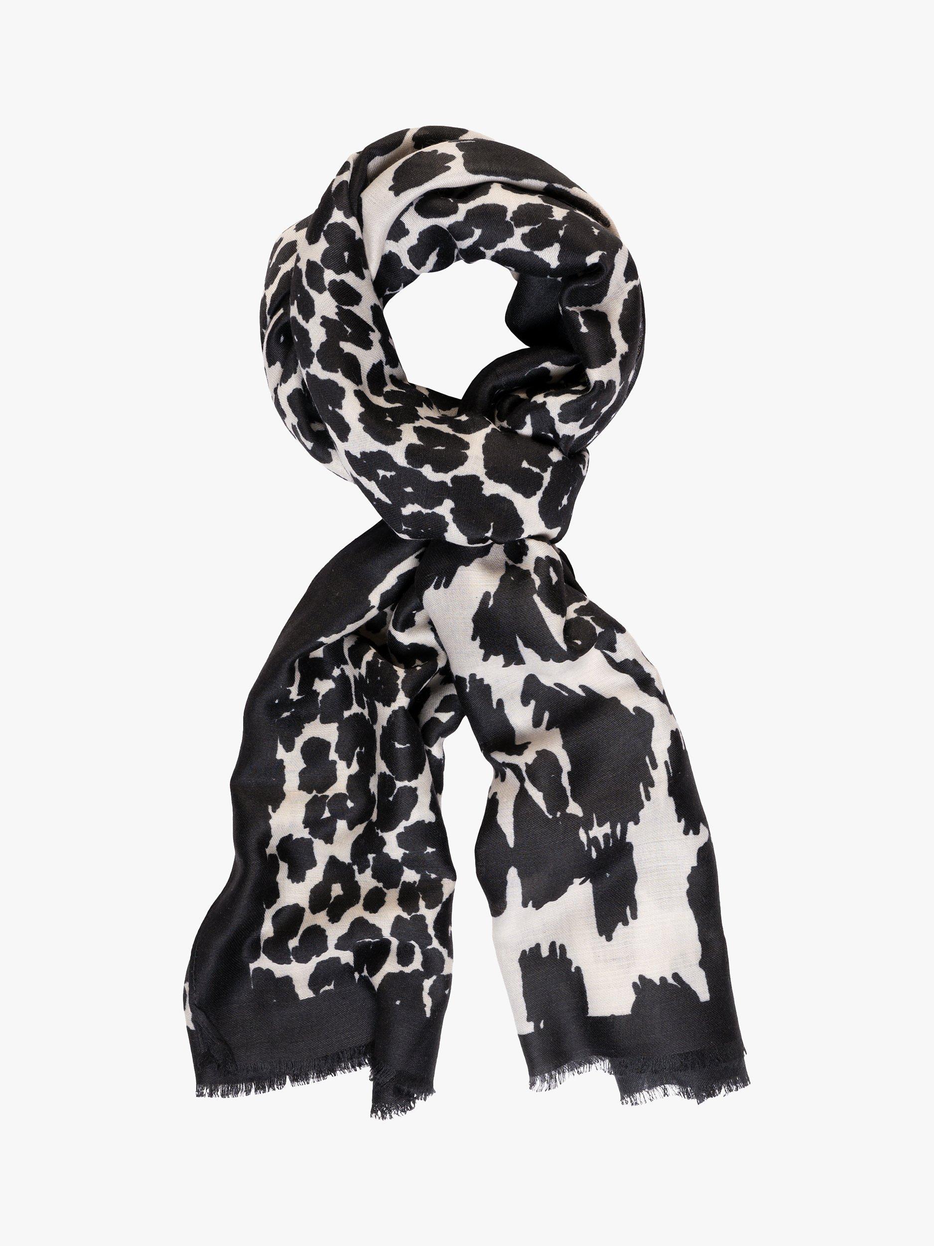 Product image 1 of 5, which shows chesca Leopard Print Colour Block Scarf, Black/Cream