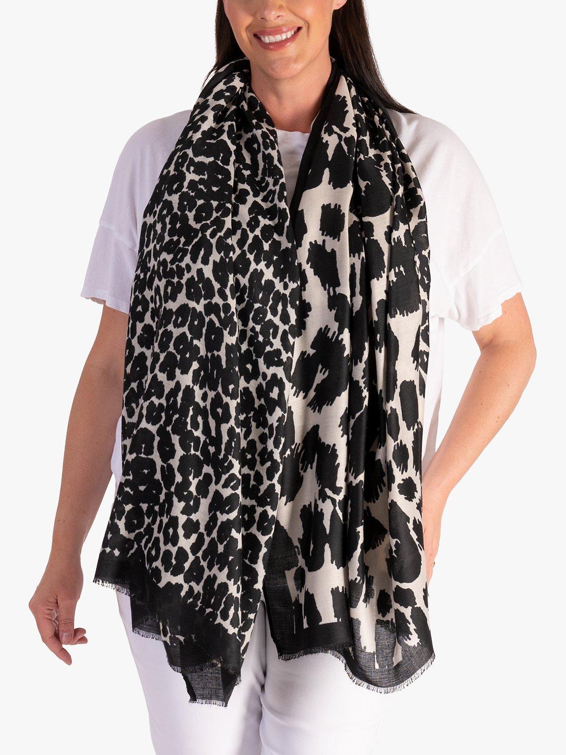 Product image 4 of 5, which shows chesca Leopard Print Colour Block Scarf, Black/Cream