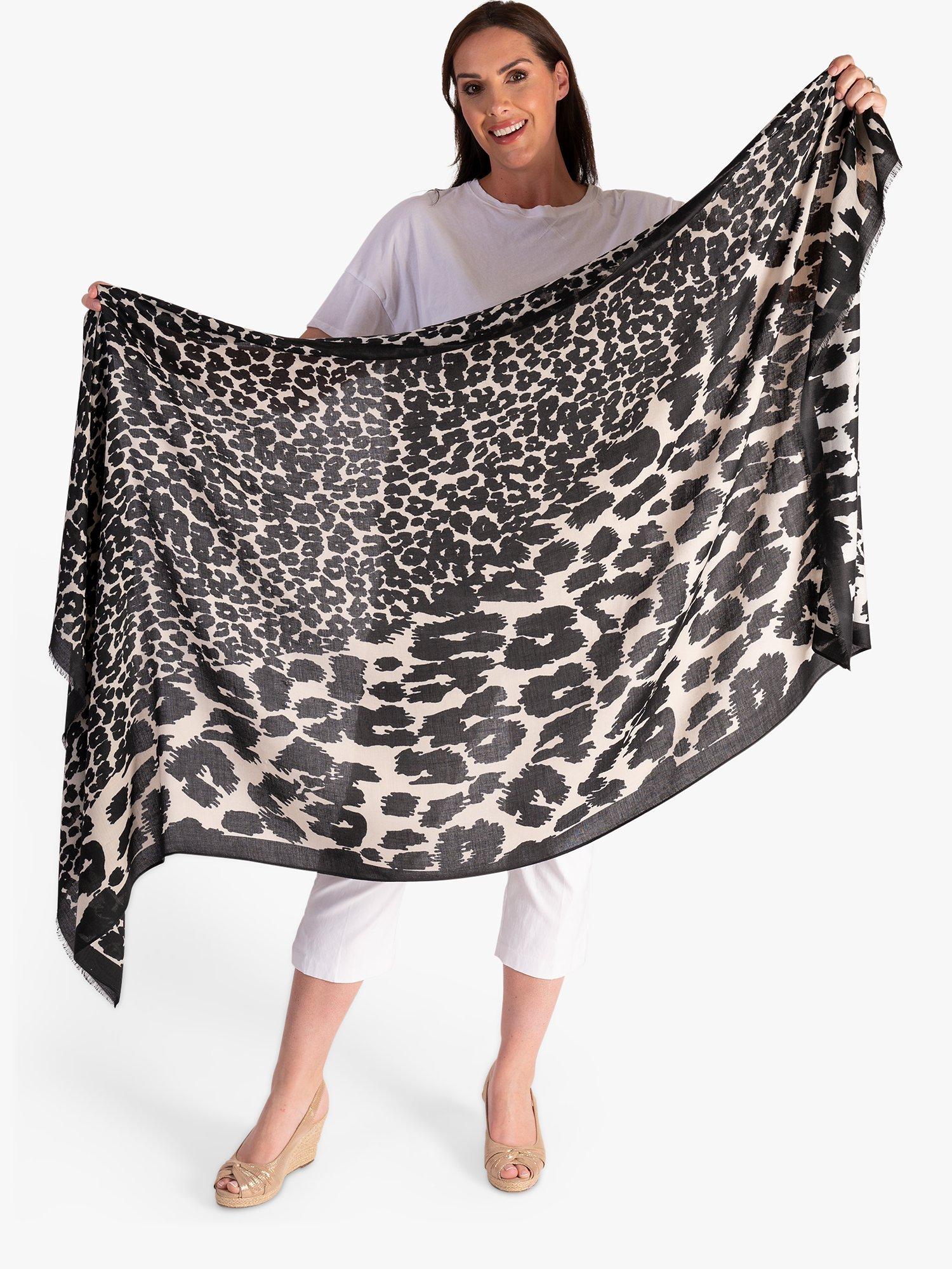 Product image 5 of 5, which shows chesca Leopard Print Colour Block Scarf, Black/Cream