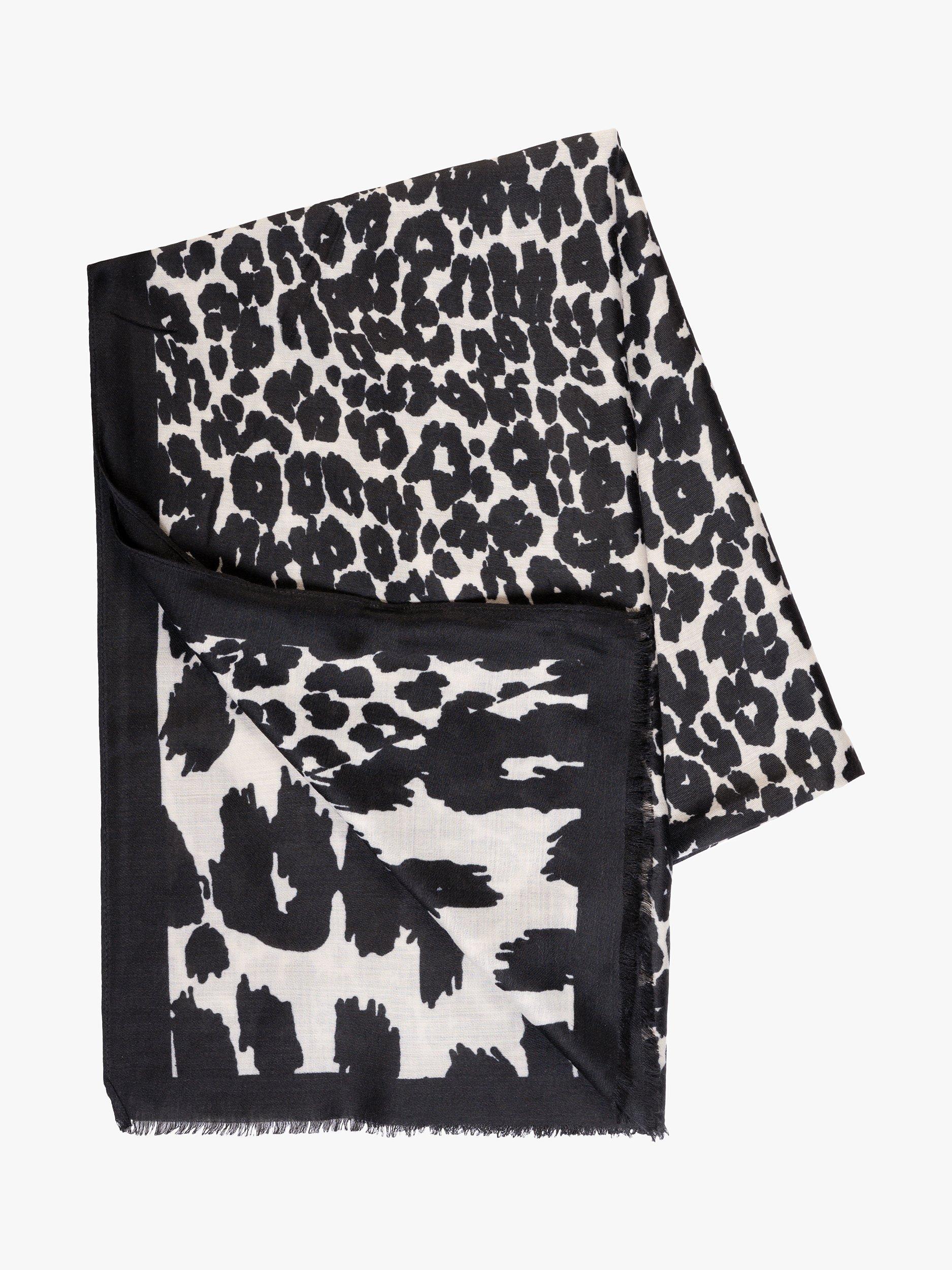 Product image 3 of 5, which shows chesca Leopard Print Colour Block Scarf, Black/Cream