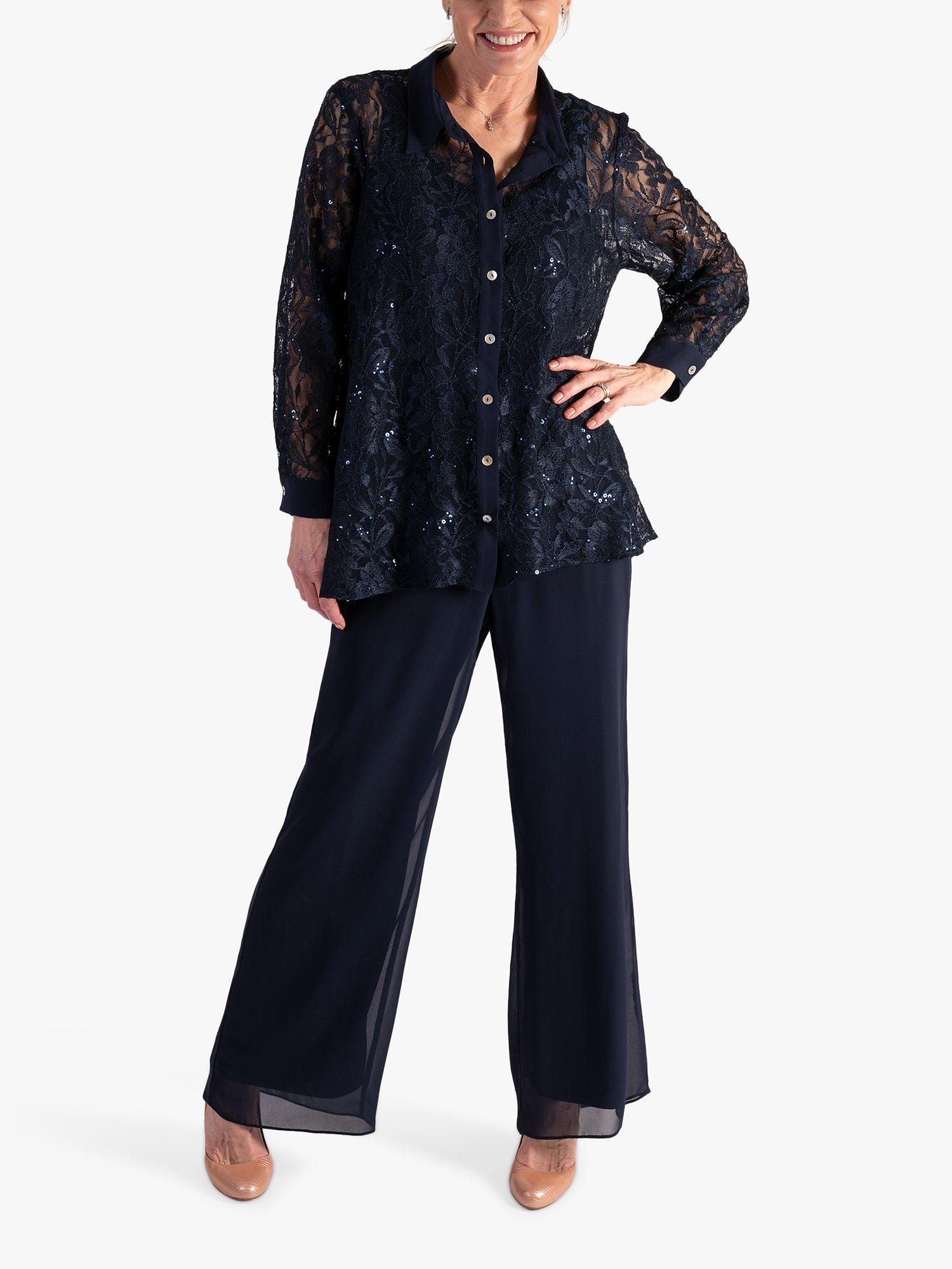 Product image 4 of 7, which shows chesca Sequin Lace Shirt, Dark Navy, 12-14
