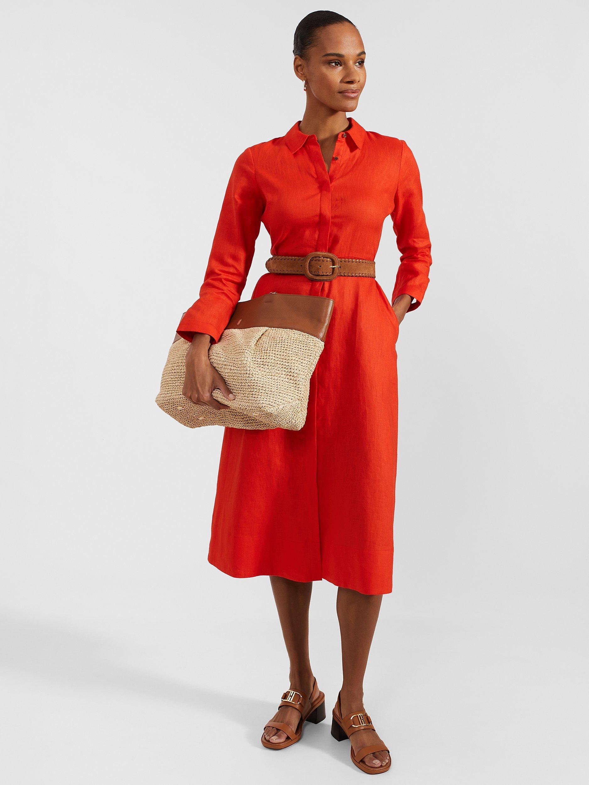 Hobbs Arabella Linen Shirt Dress Hibiscus Red