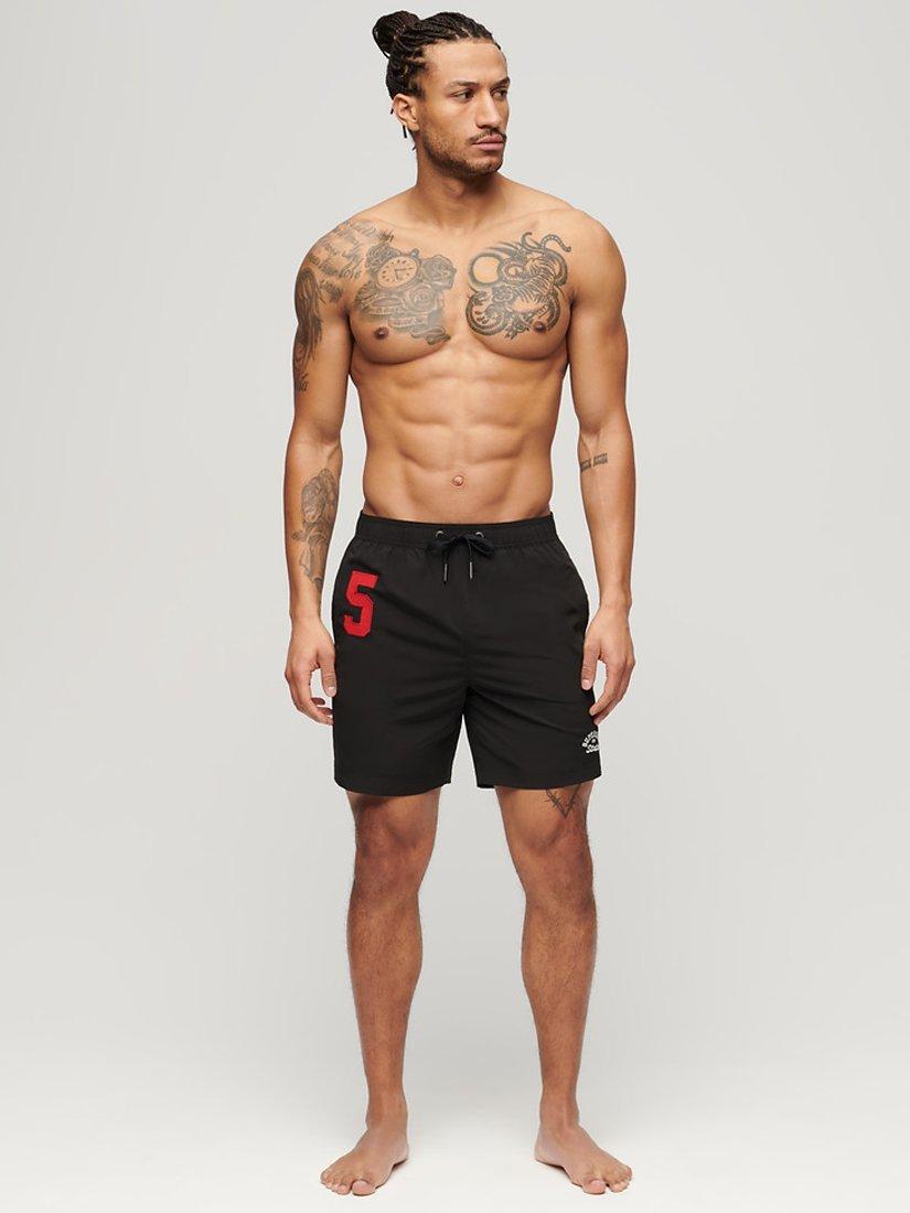 Product image 2 of 5, which shows Superdry Recycled Polo 17" Swim Shorts, Black, S