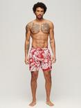 Superdry Recycled Hawaiian Print 17" Swim Shorts, Luna Dark Red