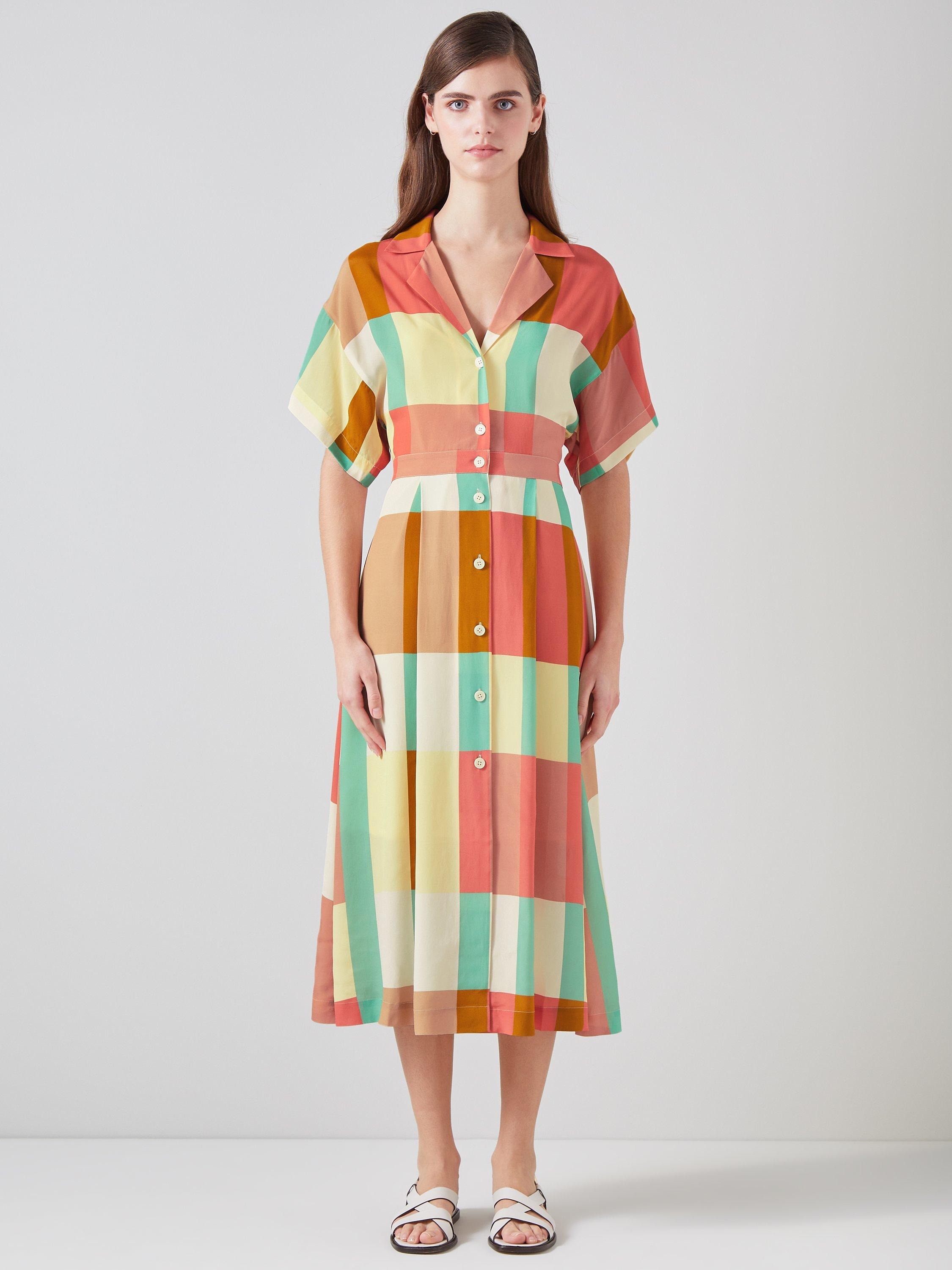 L.K.Bennett Izzy Silk Blend Oversize Check Midi Shirt Dress, Multi