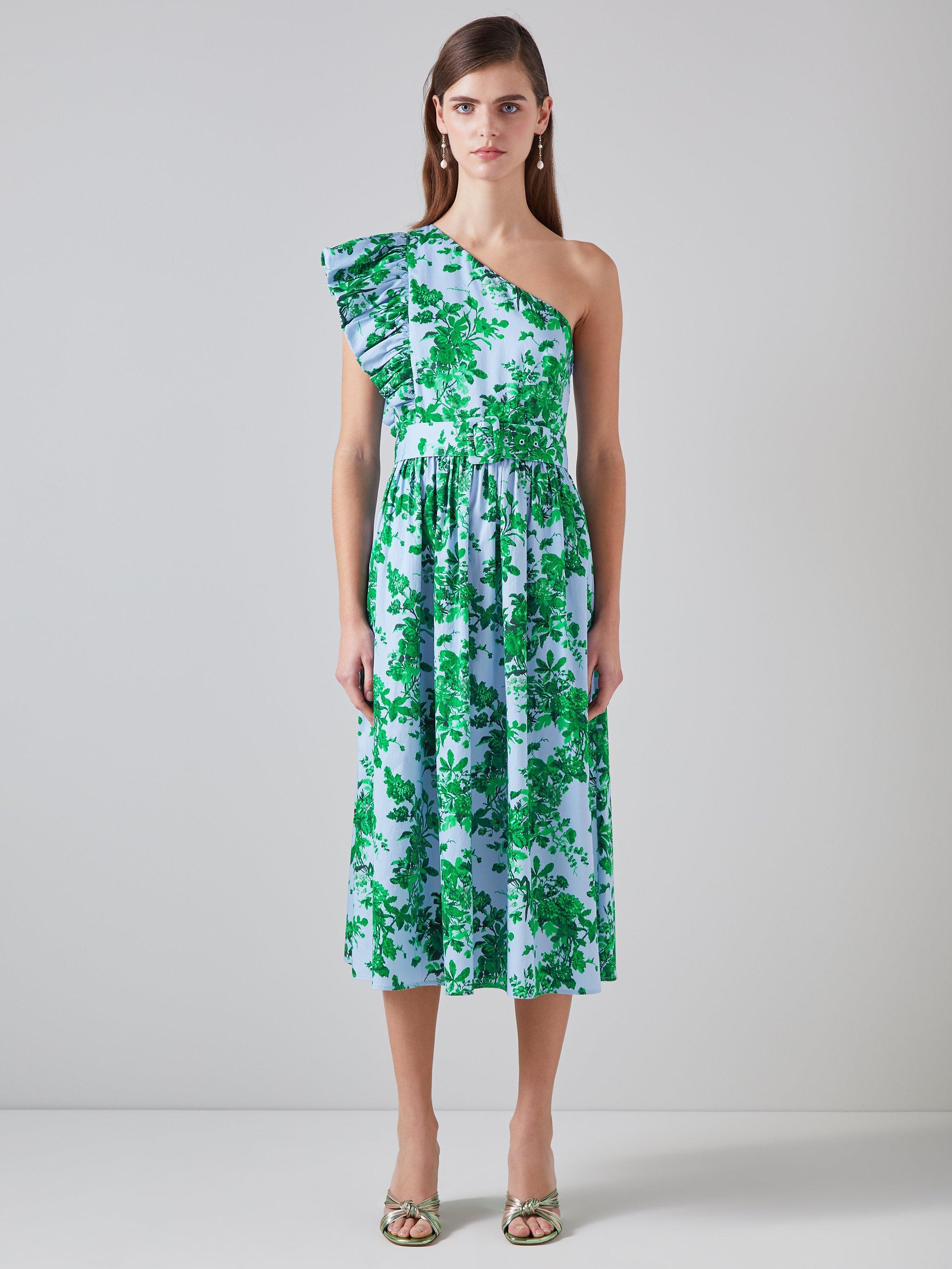 L.K.Bennett Maud Organic Cotton Floral Midi Dress, Blue/Multi