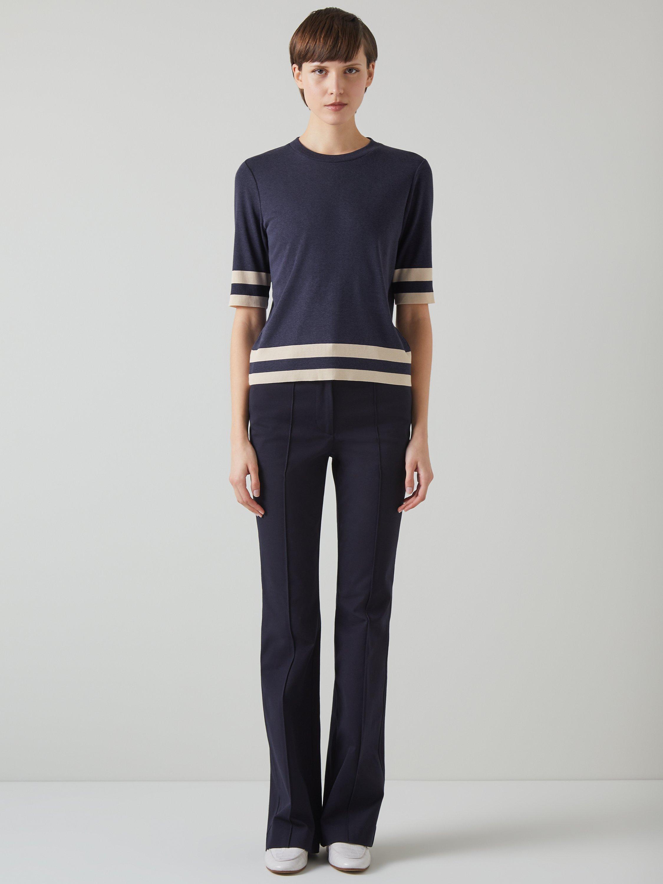 L.K.Bennett Michi Cotton Blend Jersey Top, Navy/Cream