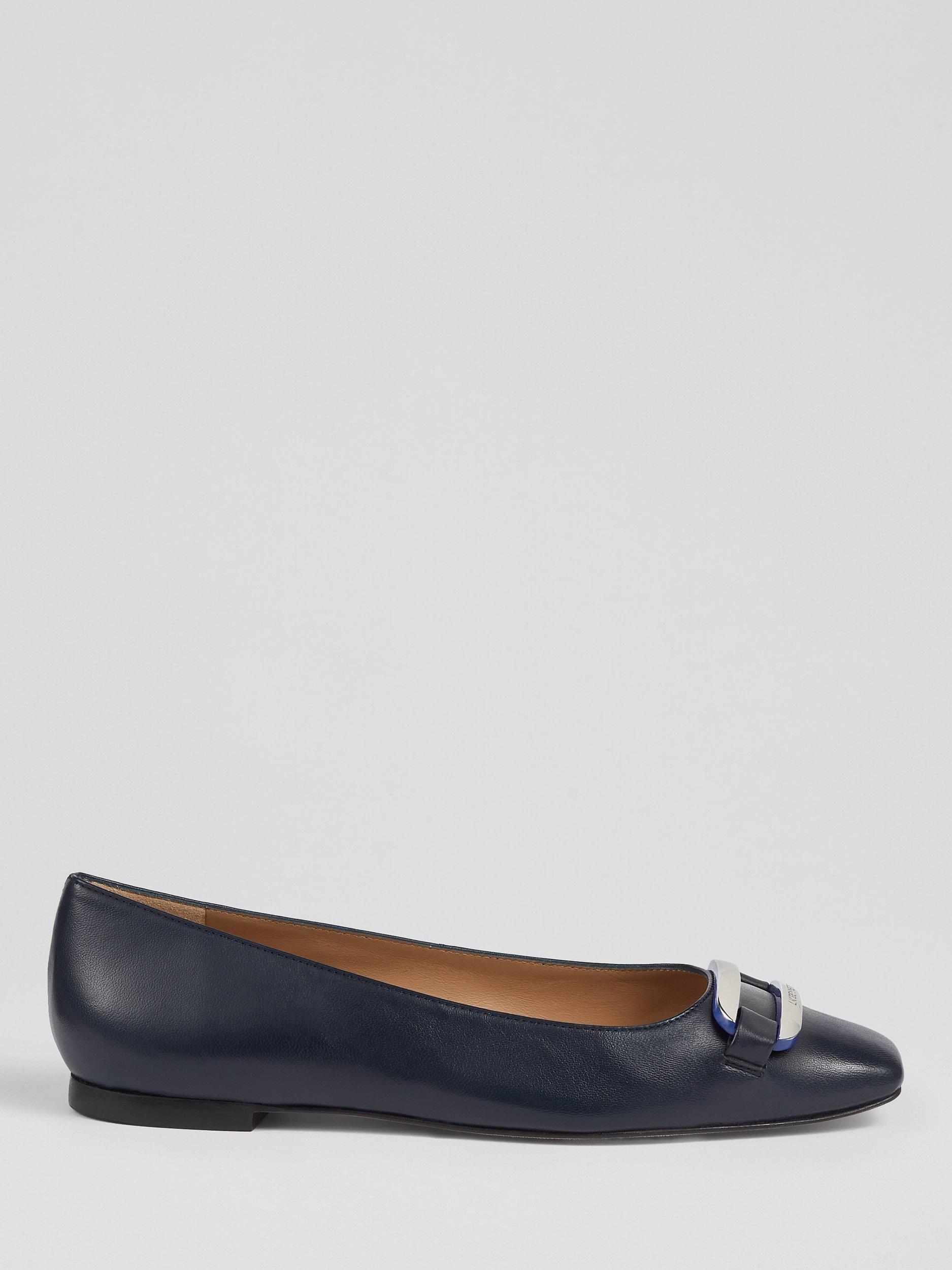 L.K.Bennett Cayden Leather Flats, Navy