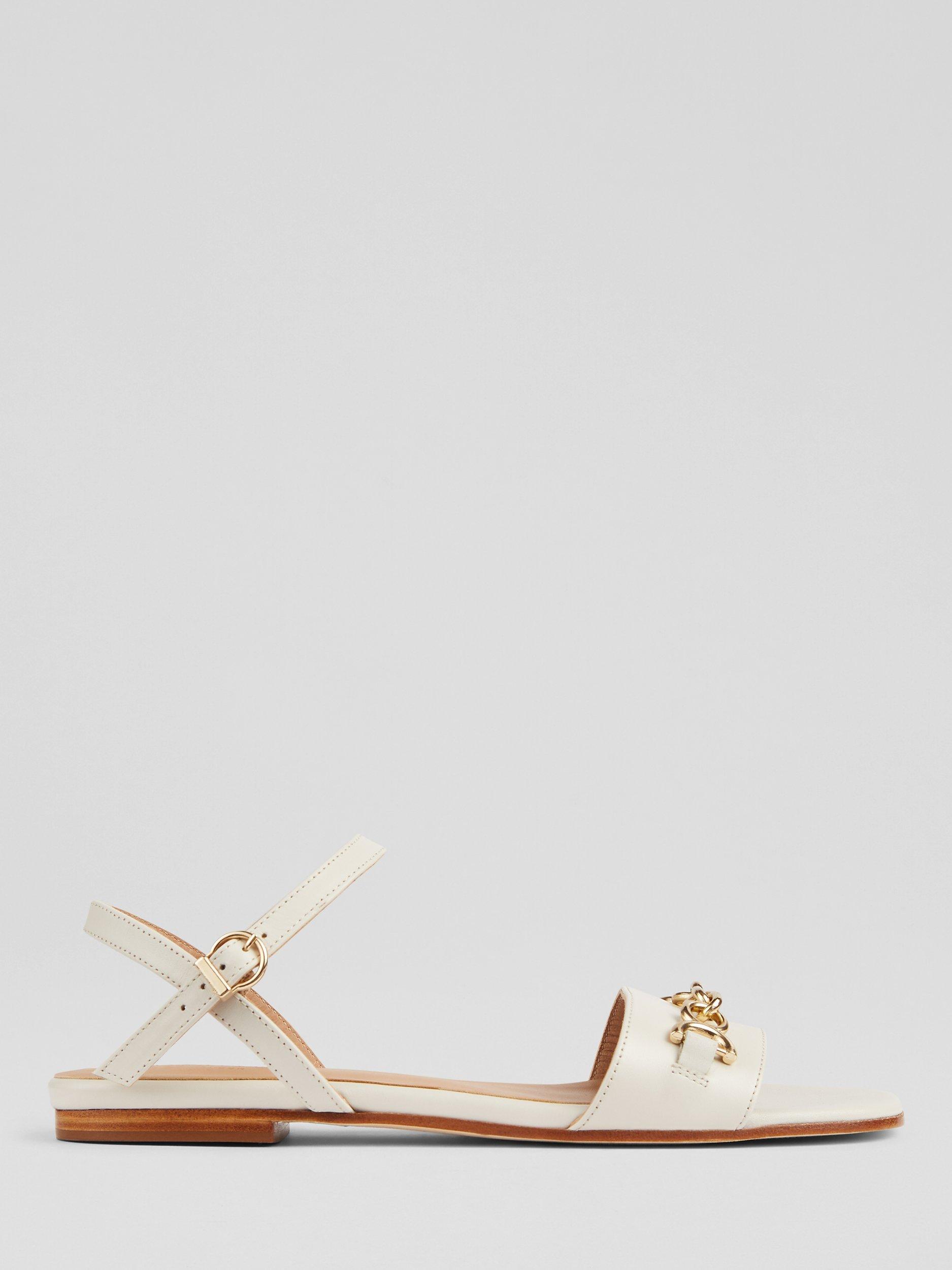 L.K.Bennett Kelly Leather Snaffle Trim Sandals, Ecru