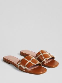 L.K.Bennett Hema Stitch Detail Leather Slider Sandals - view 2, Saddle