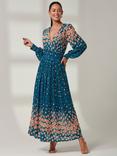 Jolie Moi Blossom Print Mesh Maxi Dress, Teal/Multi