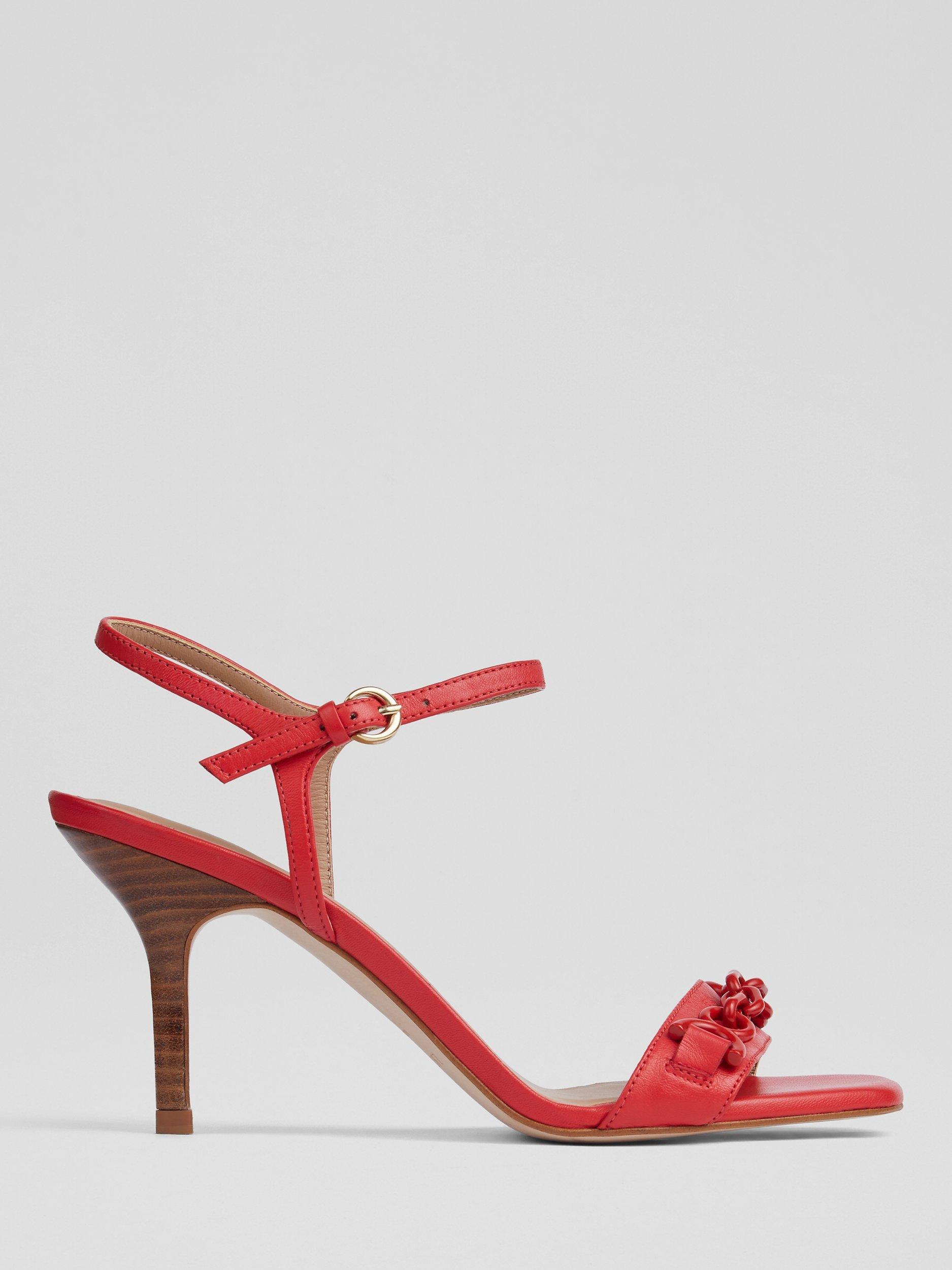 Product image 1 of 4, which shows L.K.Bennett Ivonne Snaffle Trim Leather Sandals, Poppy, 6