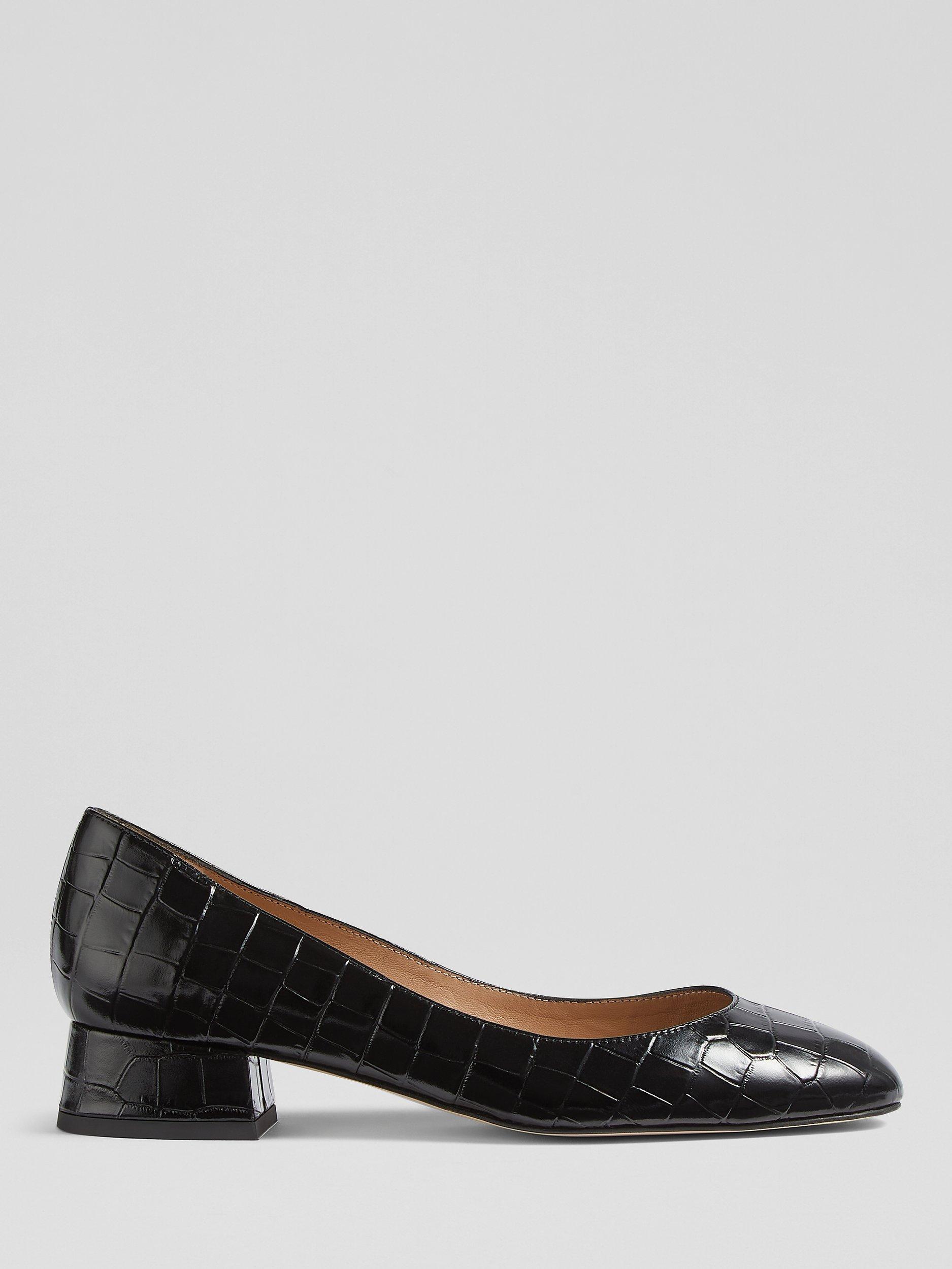 L.K.Bennett Blaine Croc Effect Leather Low Heel Pumps, Black