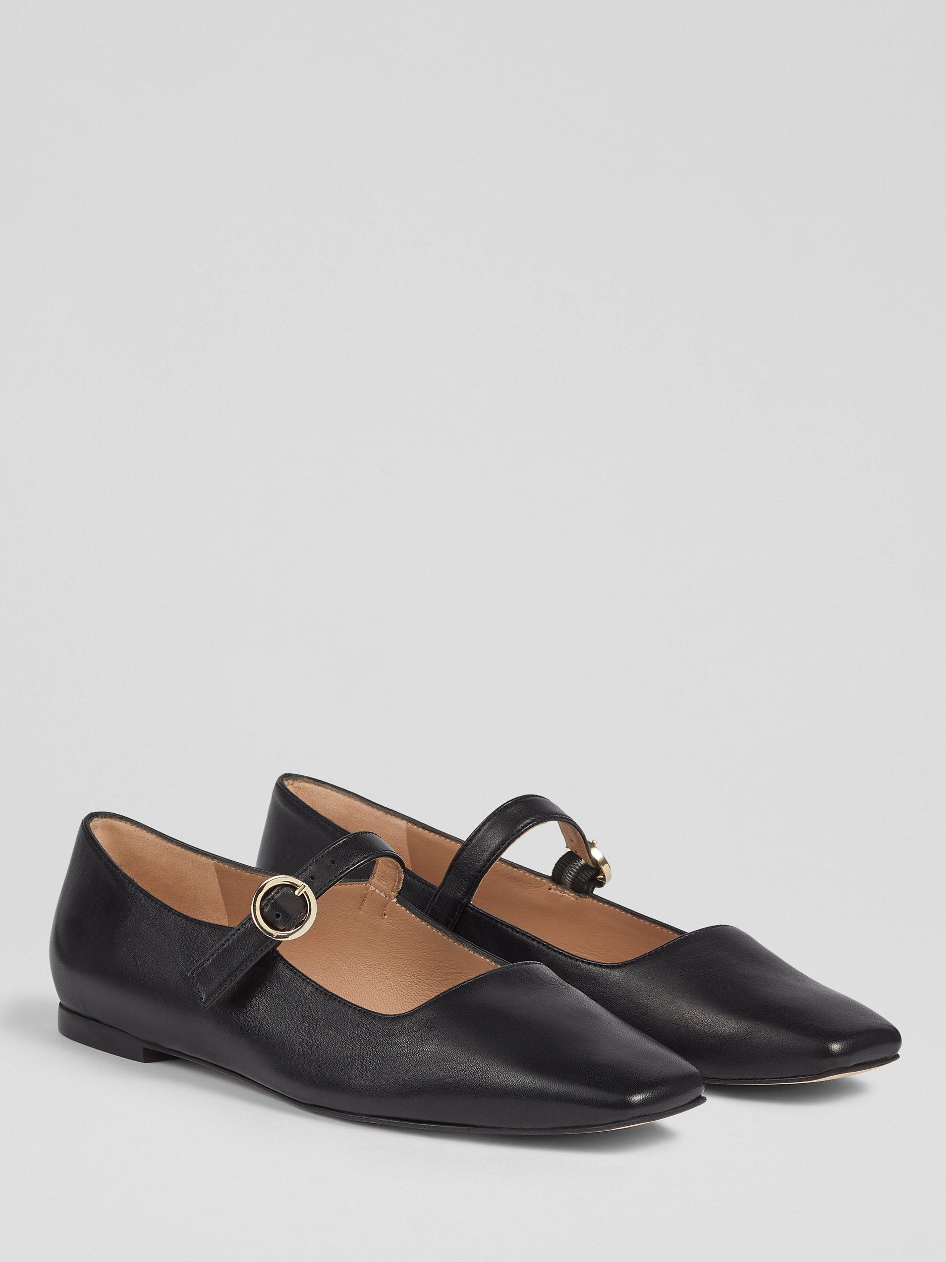 L.K.Bennett Willow Nappa Leather Flats, Black, 3
