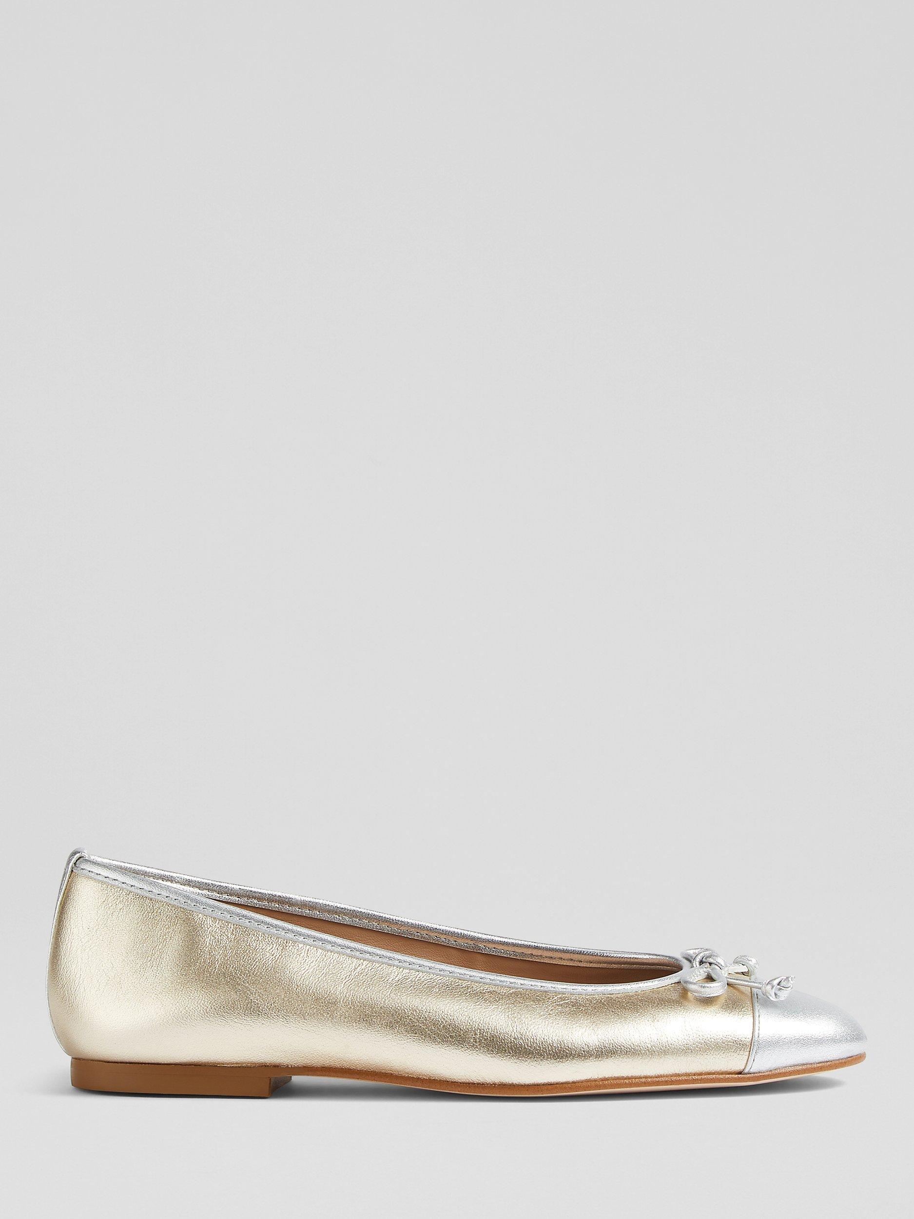 L.K.Bennett Kara Leather Metallic Flats, Silver