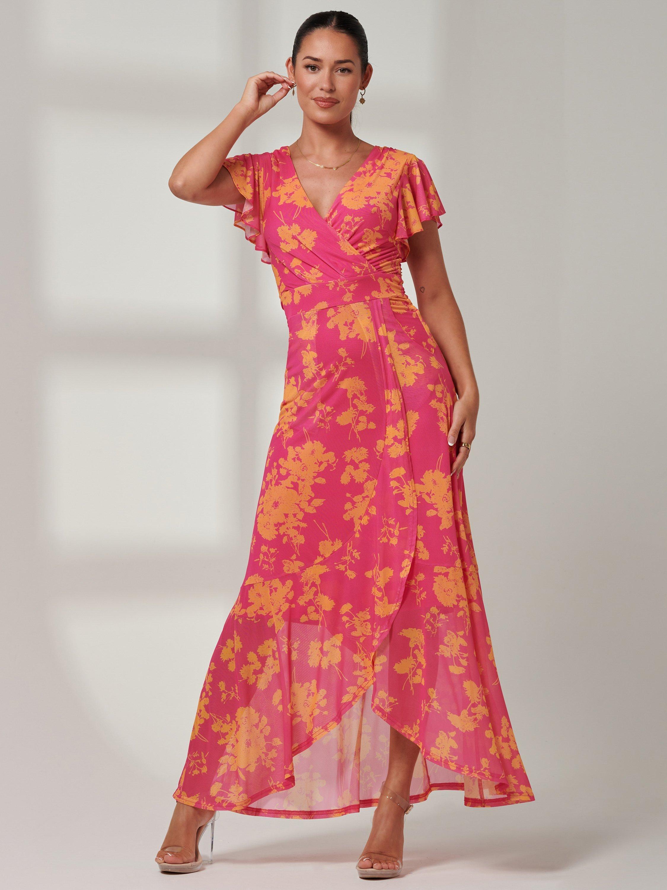 Jolie Moi Gisselle Mesh Maxi Dress Pink Floral