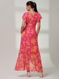 Jolie Moi Gisselle Mesh Maxi Dress, Pink Floral - view 2, Pink Floral