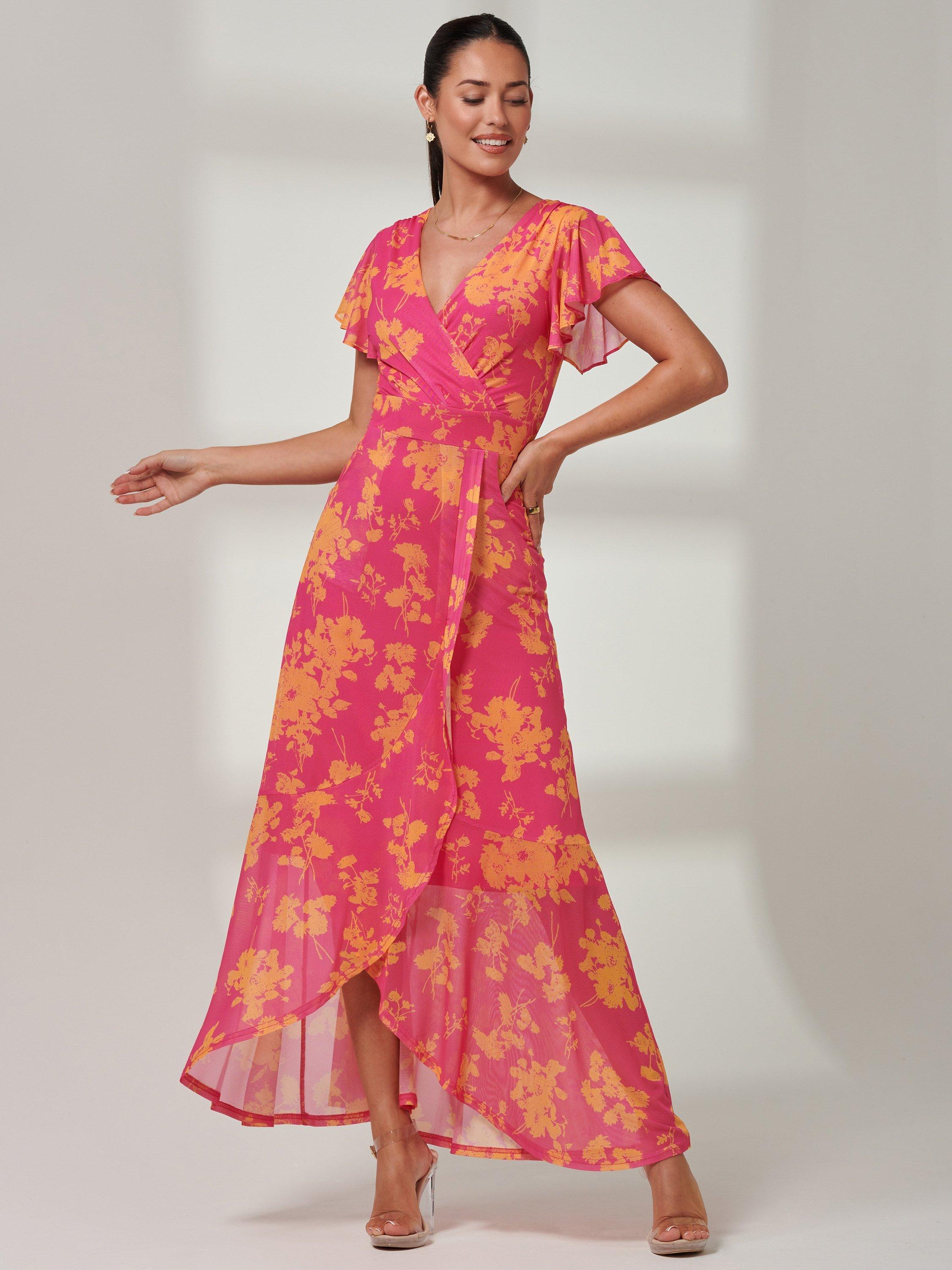 Product image 3 of 7, which shows Jolie Moi Gisselle Mesh Maxi Dress, Pink Floral, 8