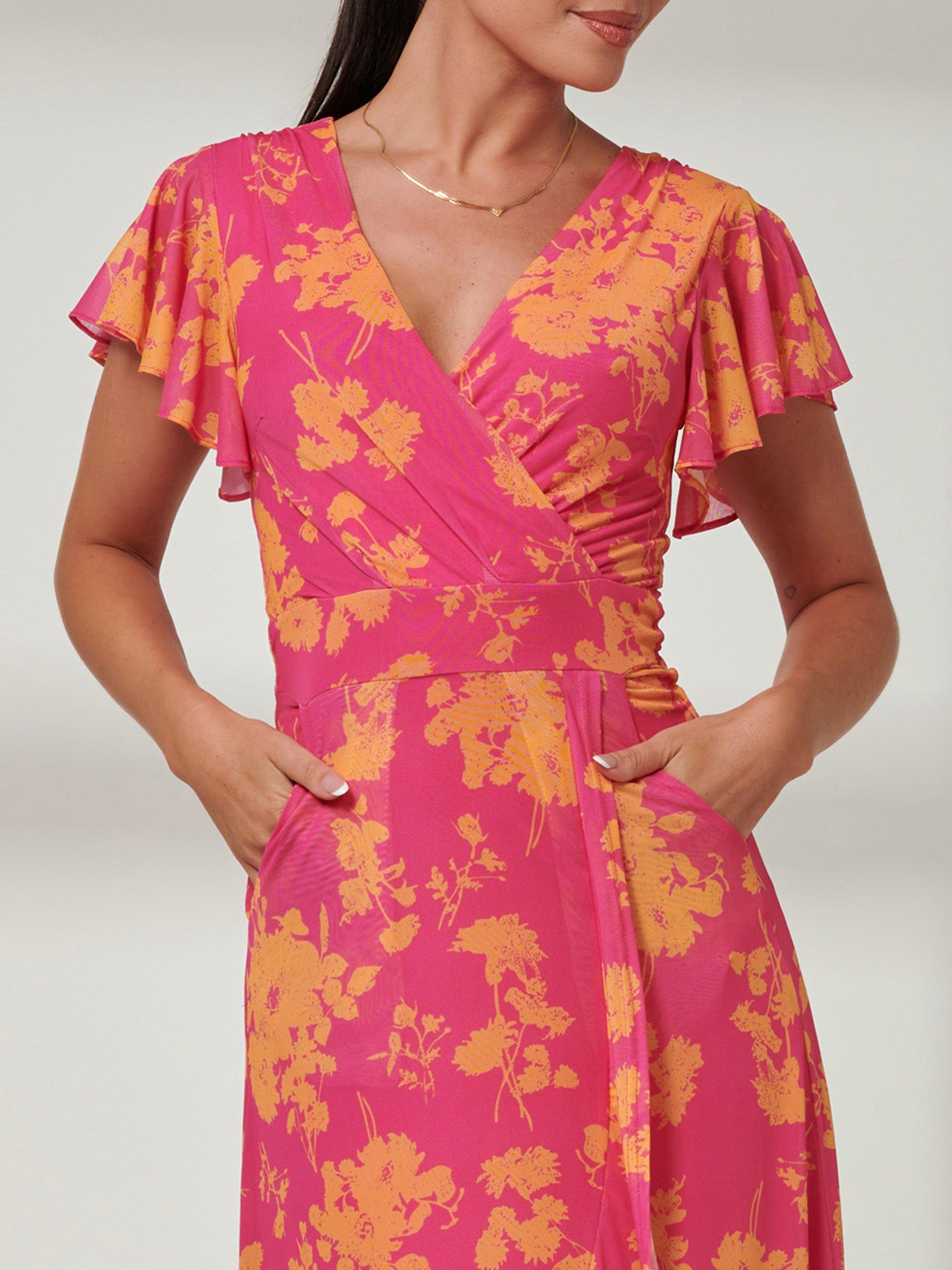 Product image 4 of 7, which shows Jolie Moi Gisselle Mesh Maxi Dress, Pink Floral, 8