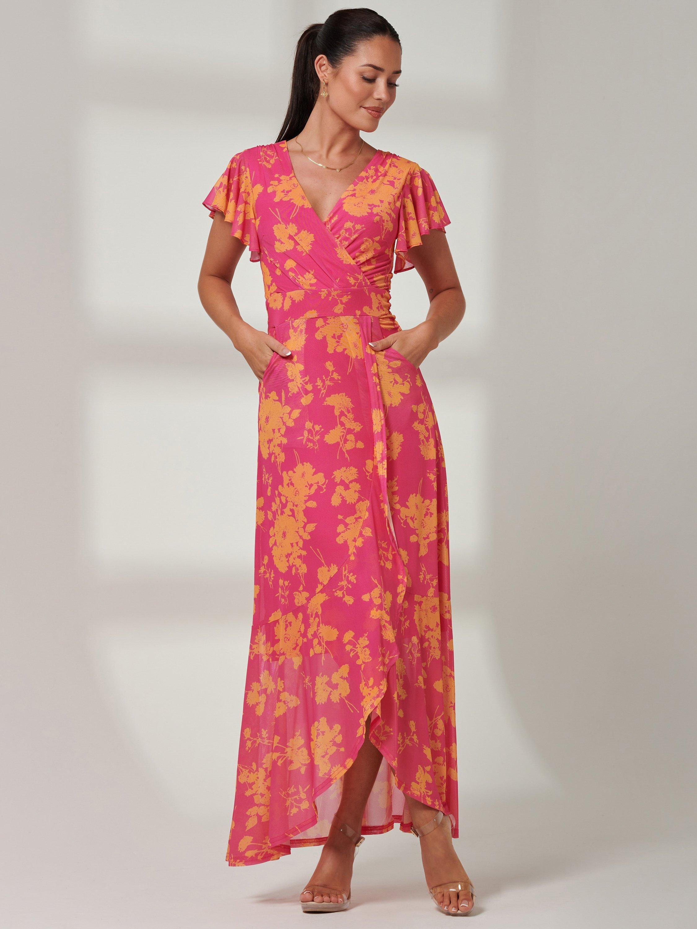 Product image 6 of 7, which shows Jolie Moi Gisselle Mesh Maxi Dress, Pink Floral, 8