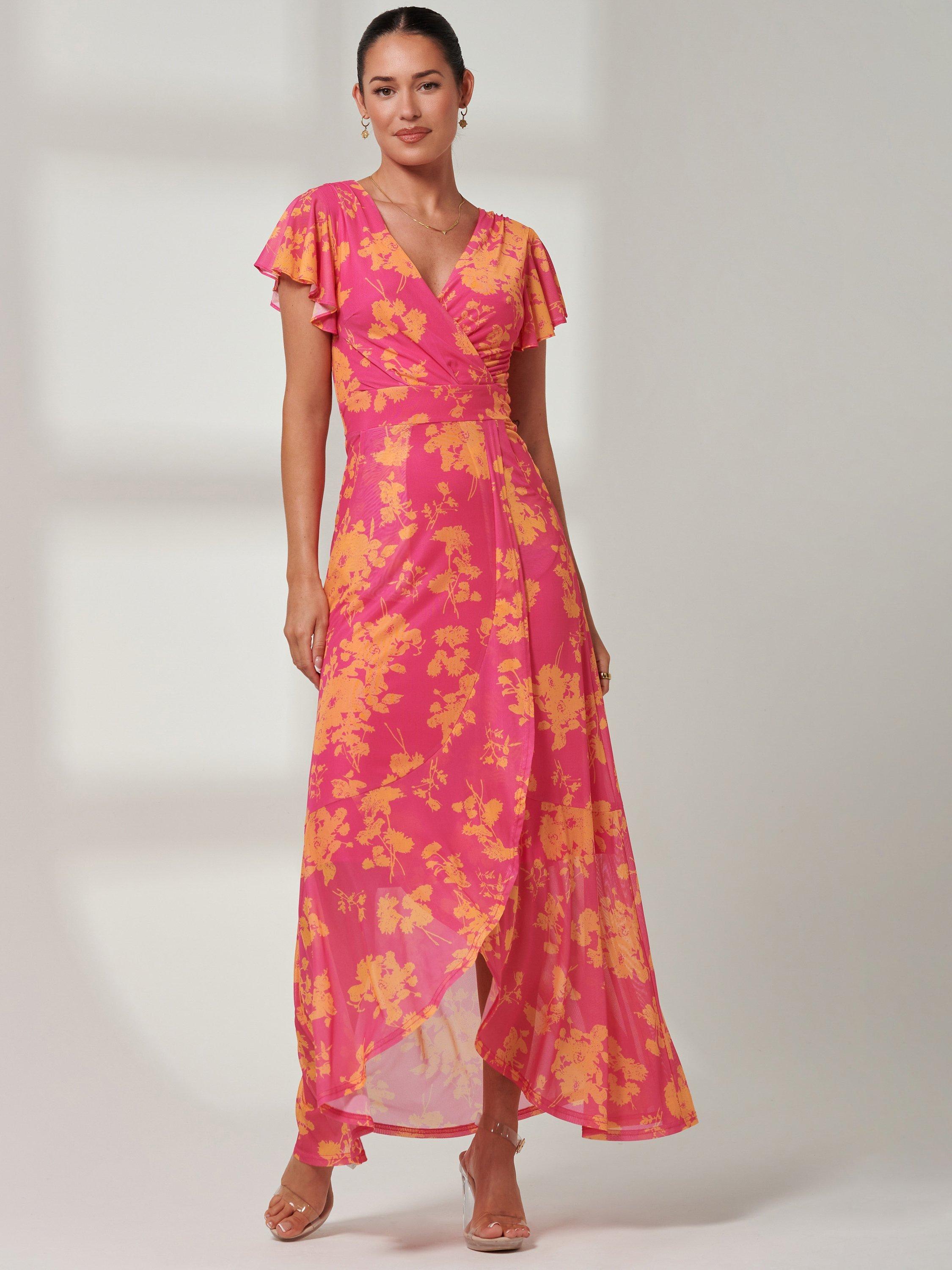 Product image 7 of 7, which shows Jolie Moi Gisselle Mesh Maxi Dress, Pink Floral, 8