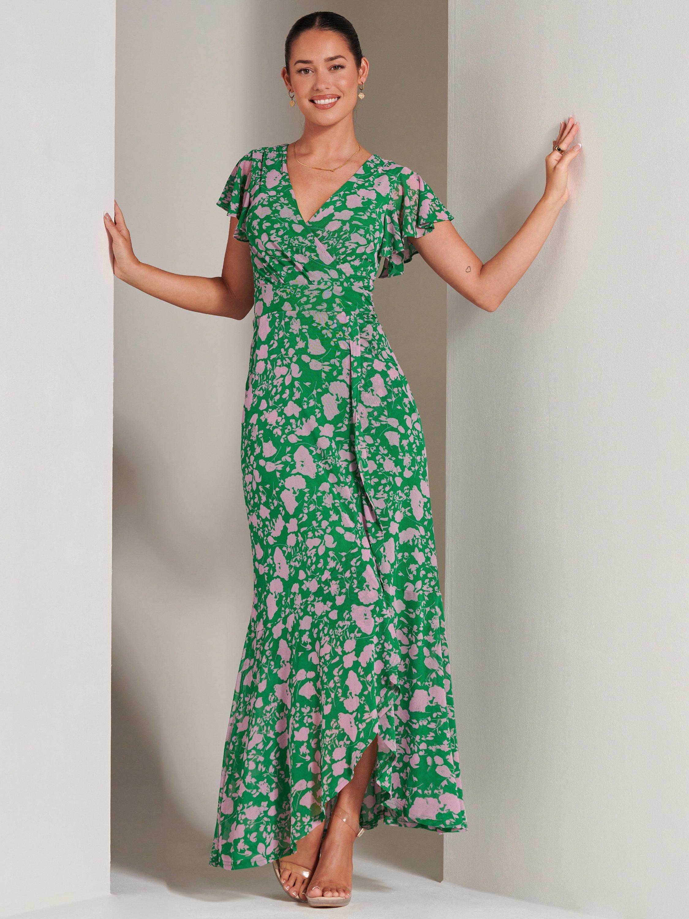 Jolie Moi Gisselle Mesh Maxi Dress, Green/Multi